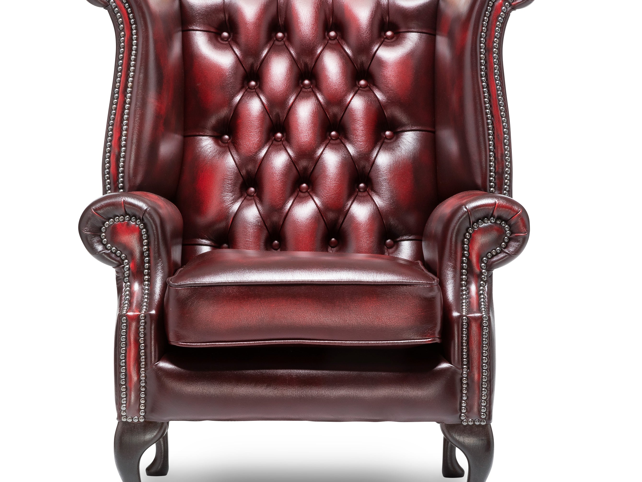 Queen Anne Chesterfield Armchair Antique Wine Leather