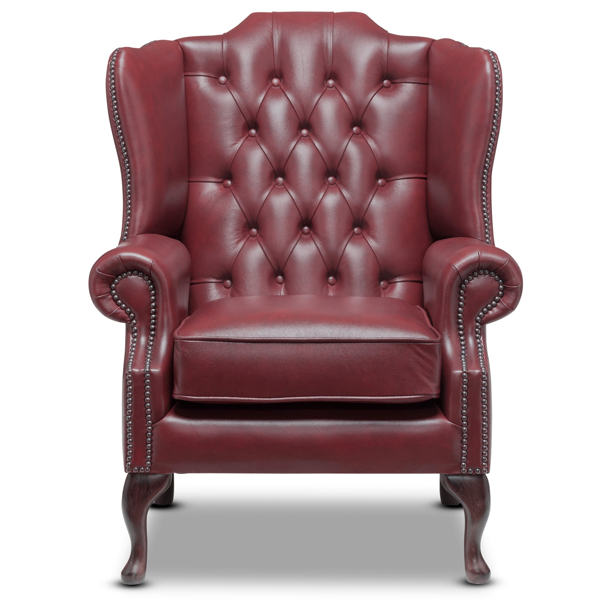 Harrington Chesterfield Armchair Old English Ruby Leather