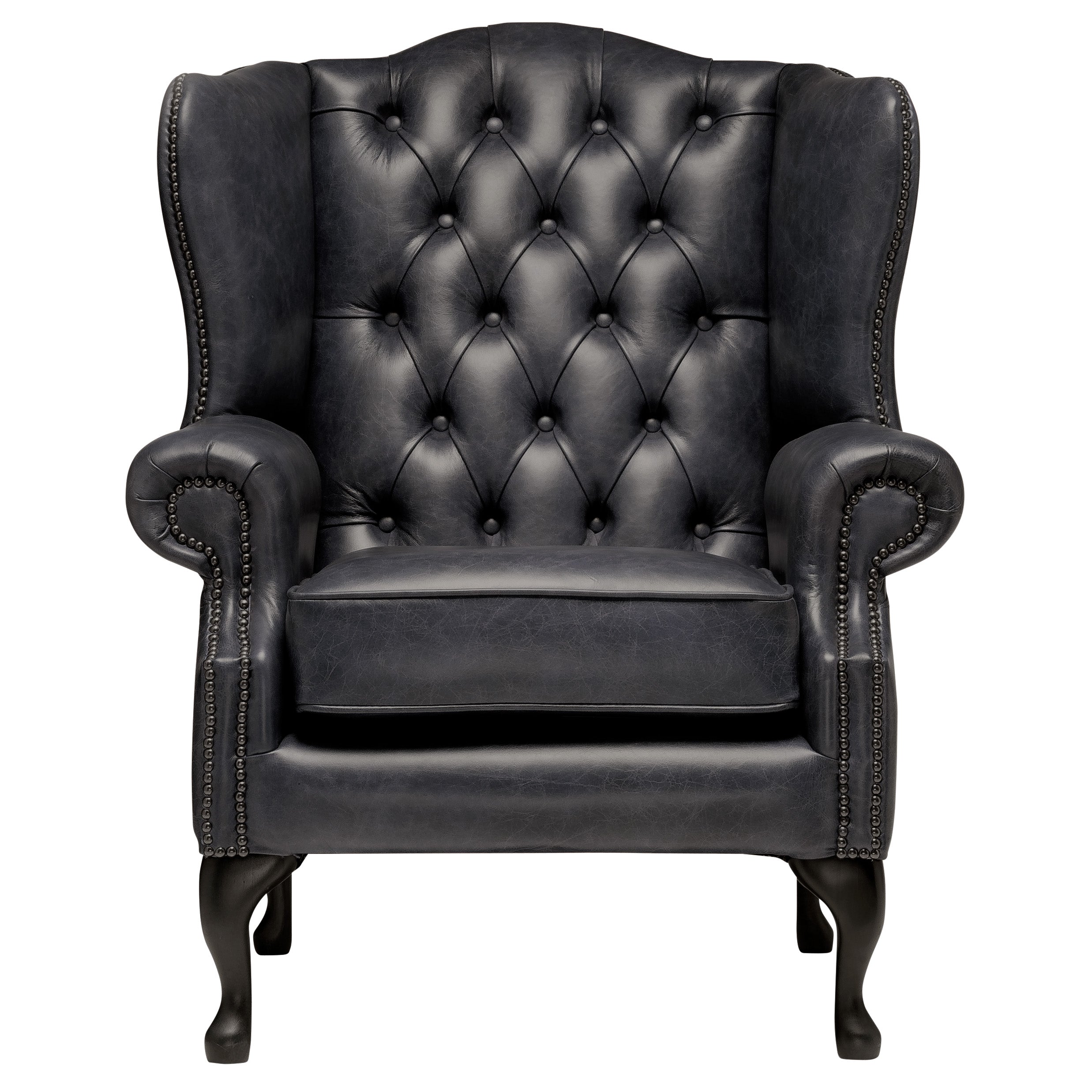 Harrington Chesterfield Armchair Vintage Coal Leather