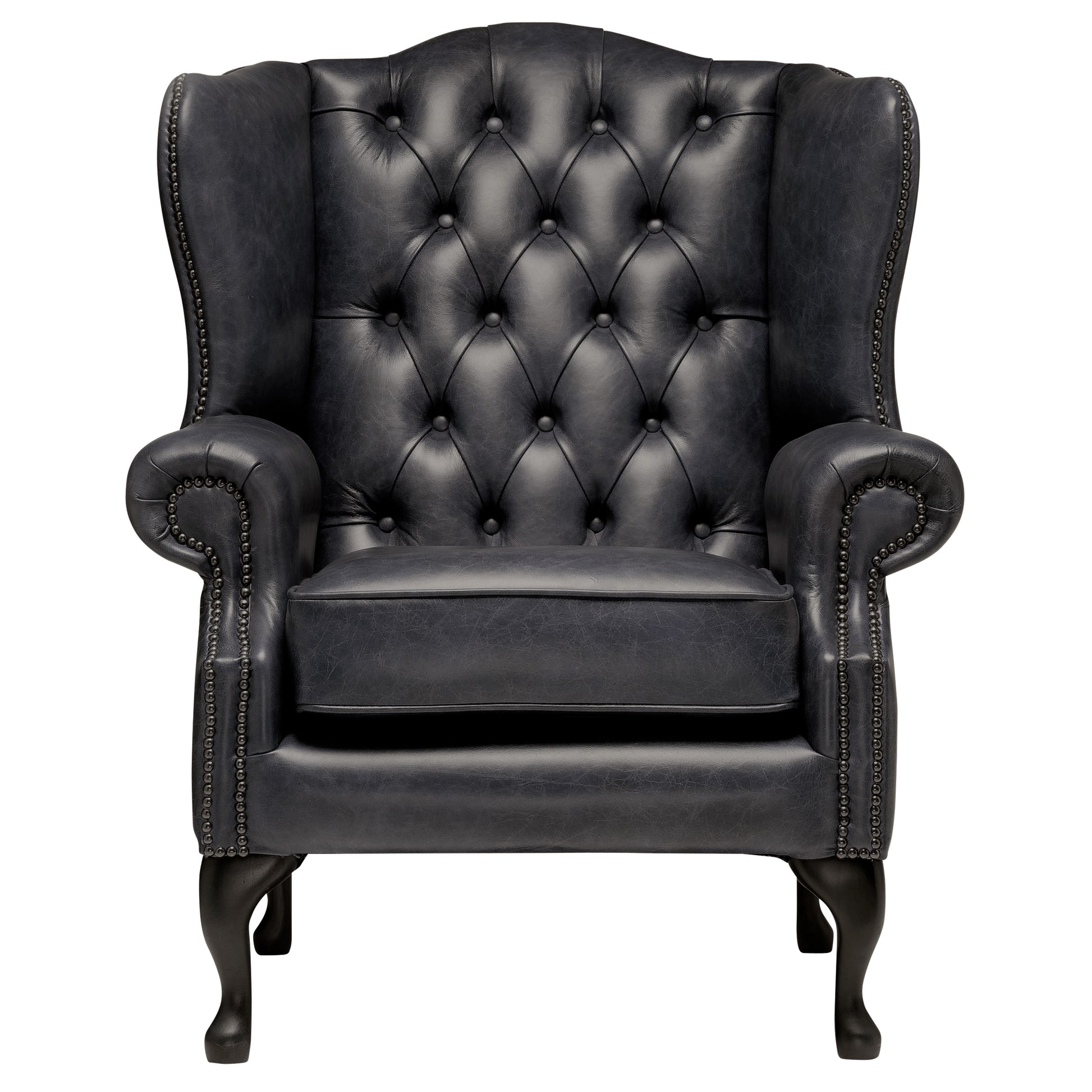 Harrington Chesterfield Armchair Vintage Coal Leather