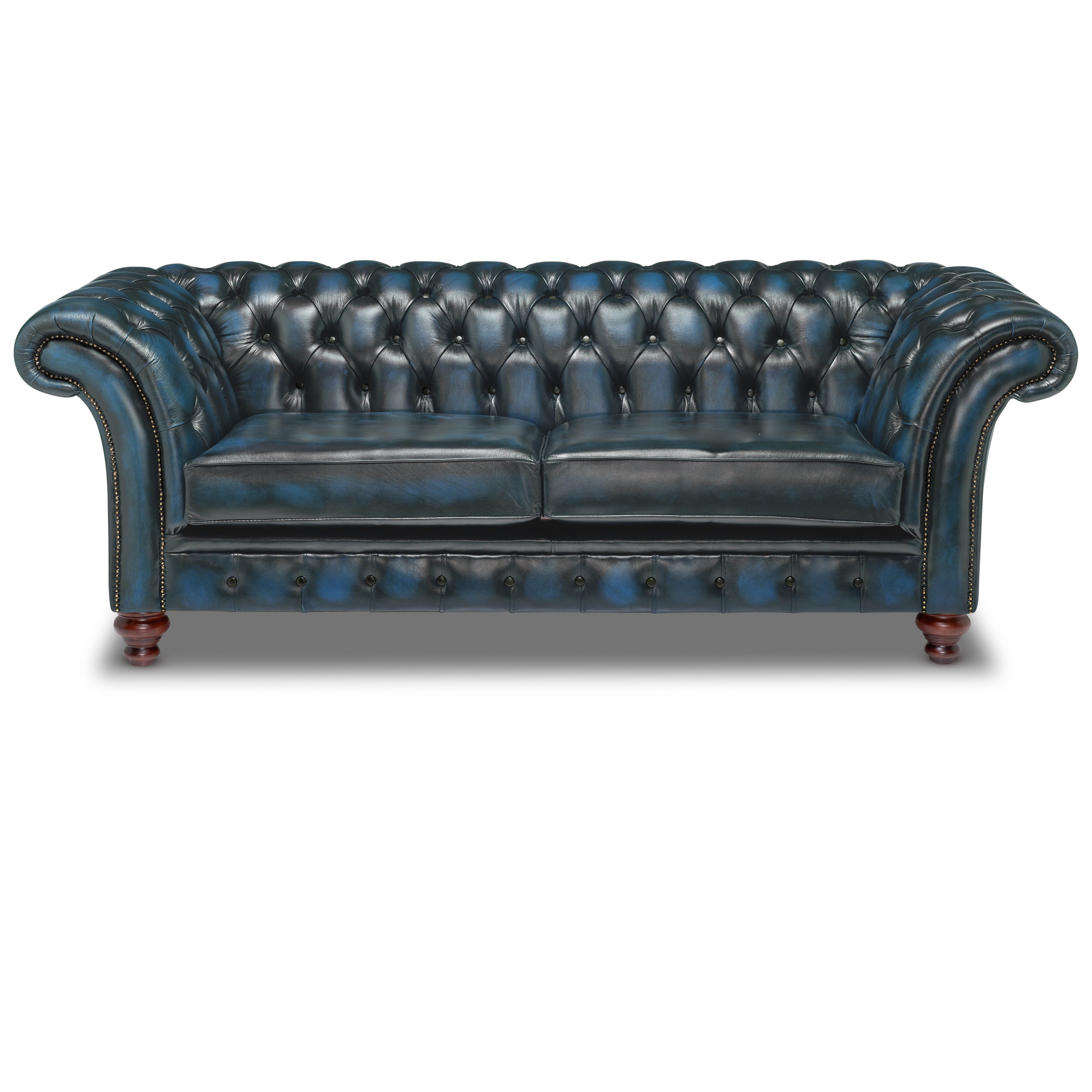 Milano Chesterfield Sofa Antique Blue Leather