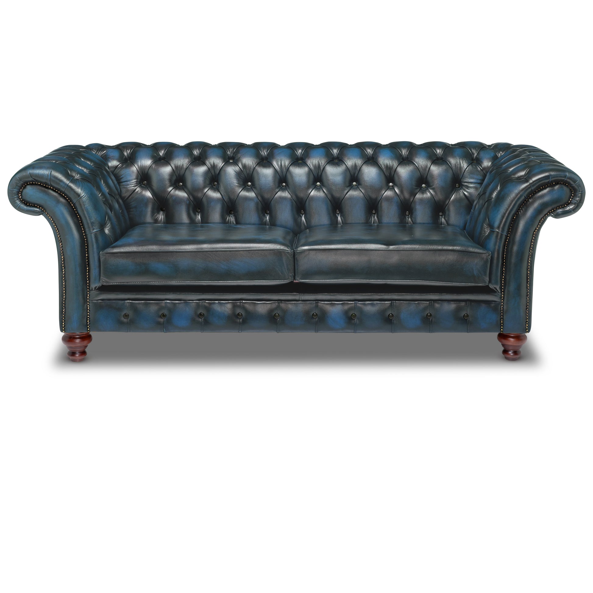 Milano Chesterfield Sofa Antique Blue Leather