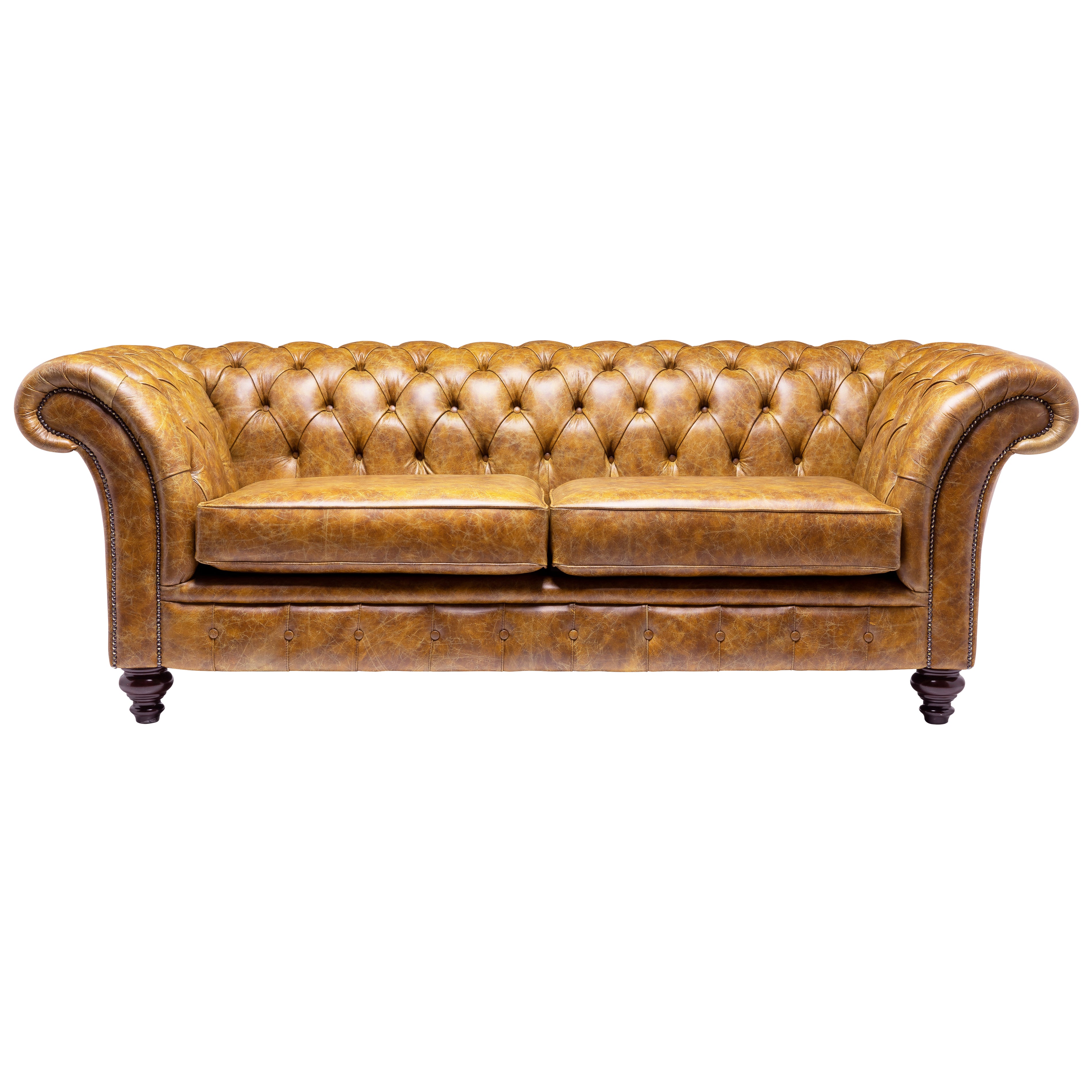 Milano Chesterfield Sofa Vintage Mustard Leather