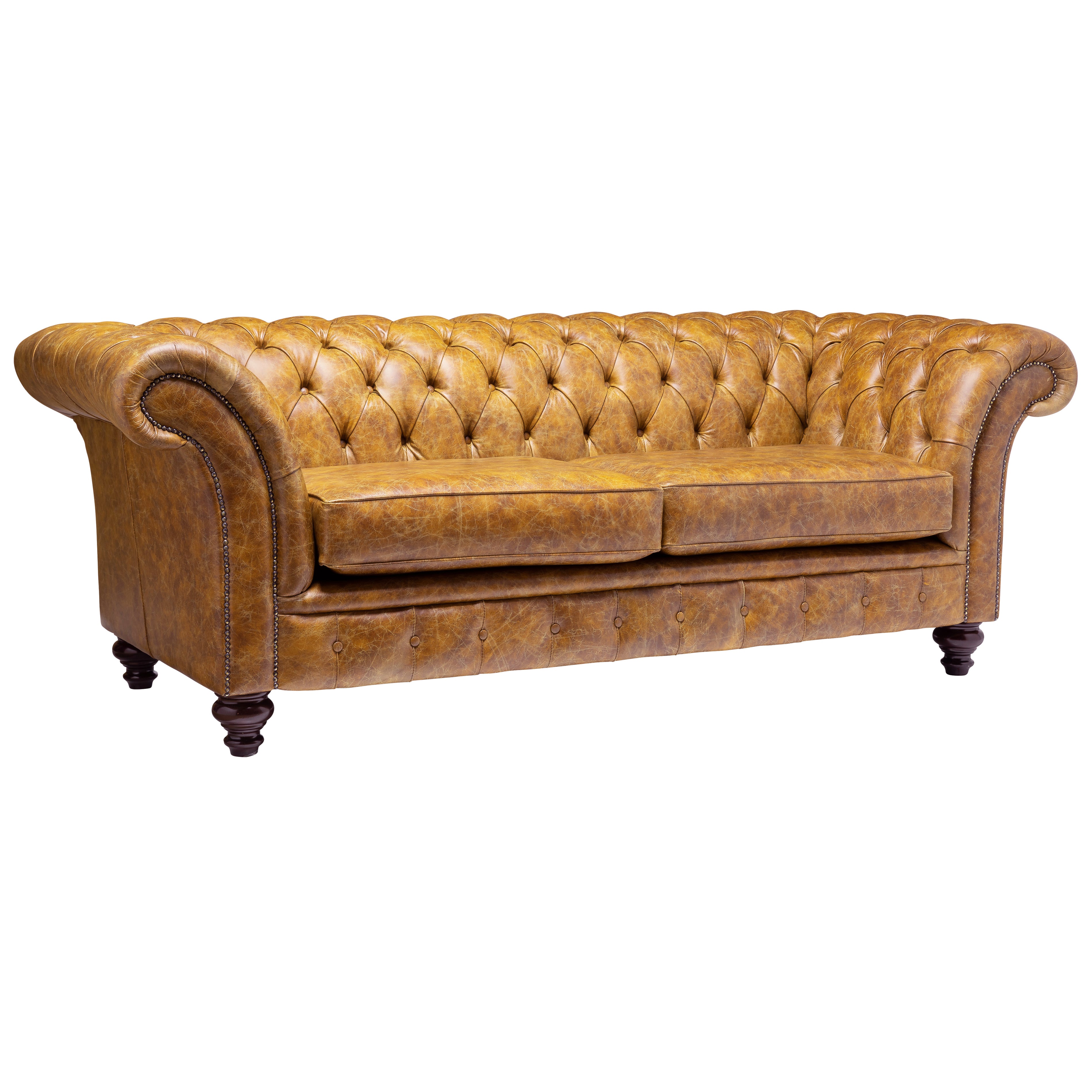 Milano Chesterfield Sofa Vintage Mustard Leather