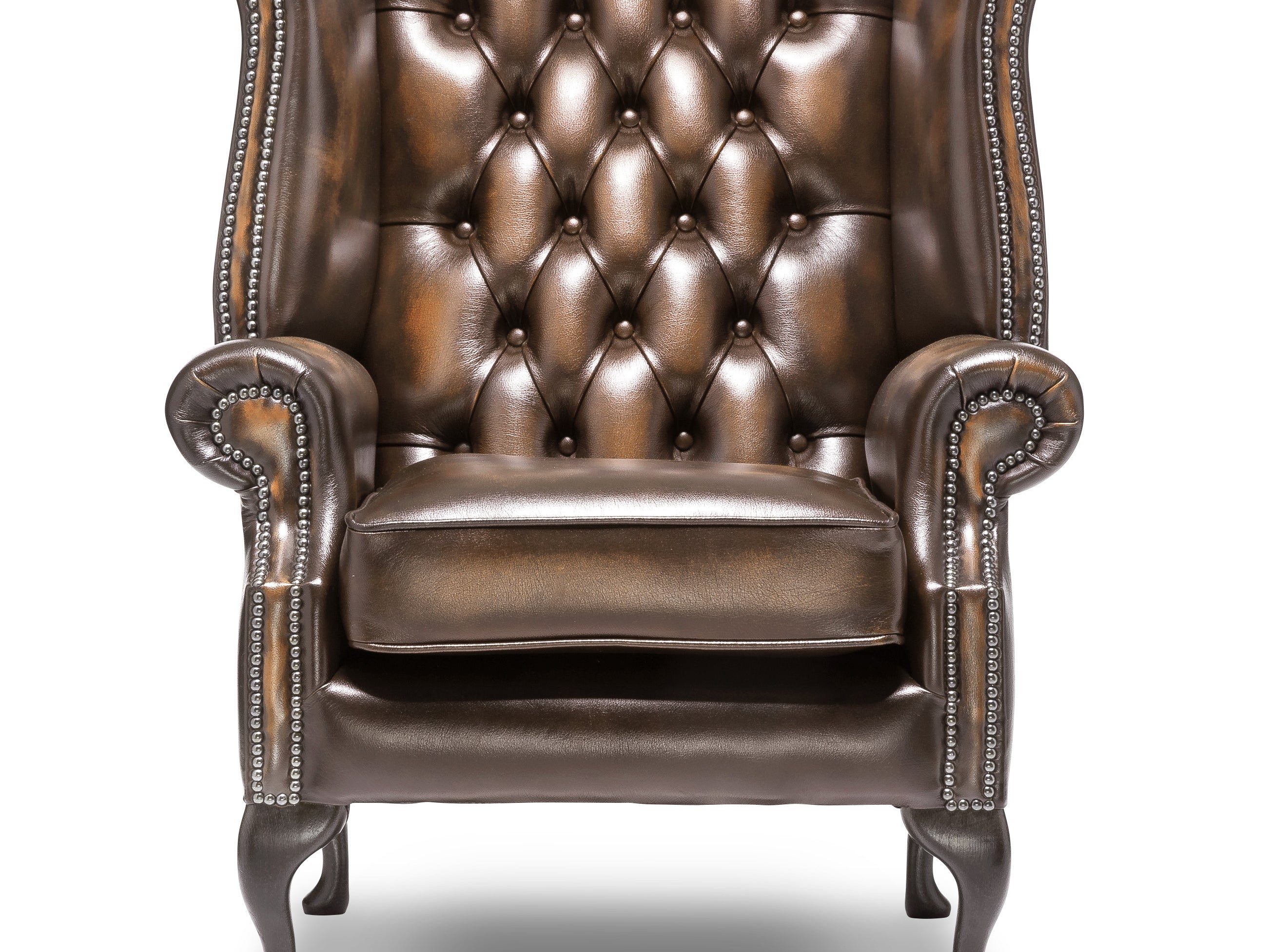 Queen Anne Chesterfield Armchair Antique Autumn Tan Leather