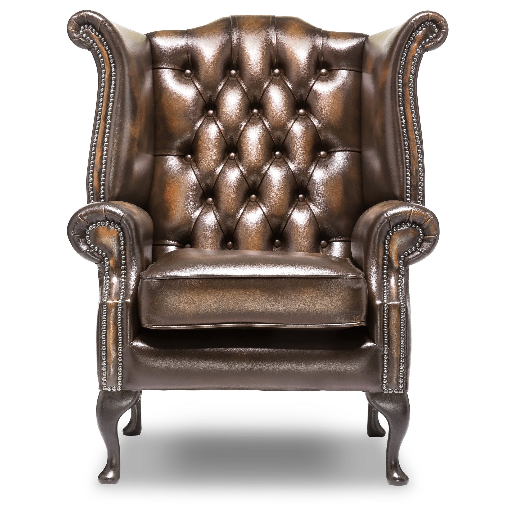 Queen Anne Chesterfield Armchair Antique Autumn Tan Leather