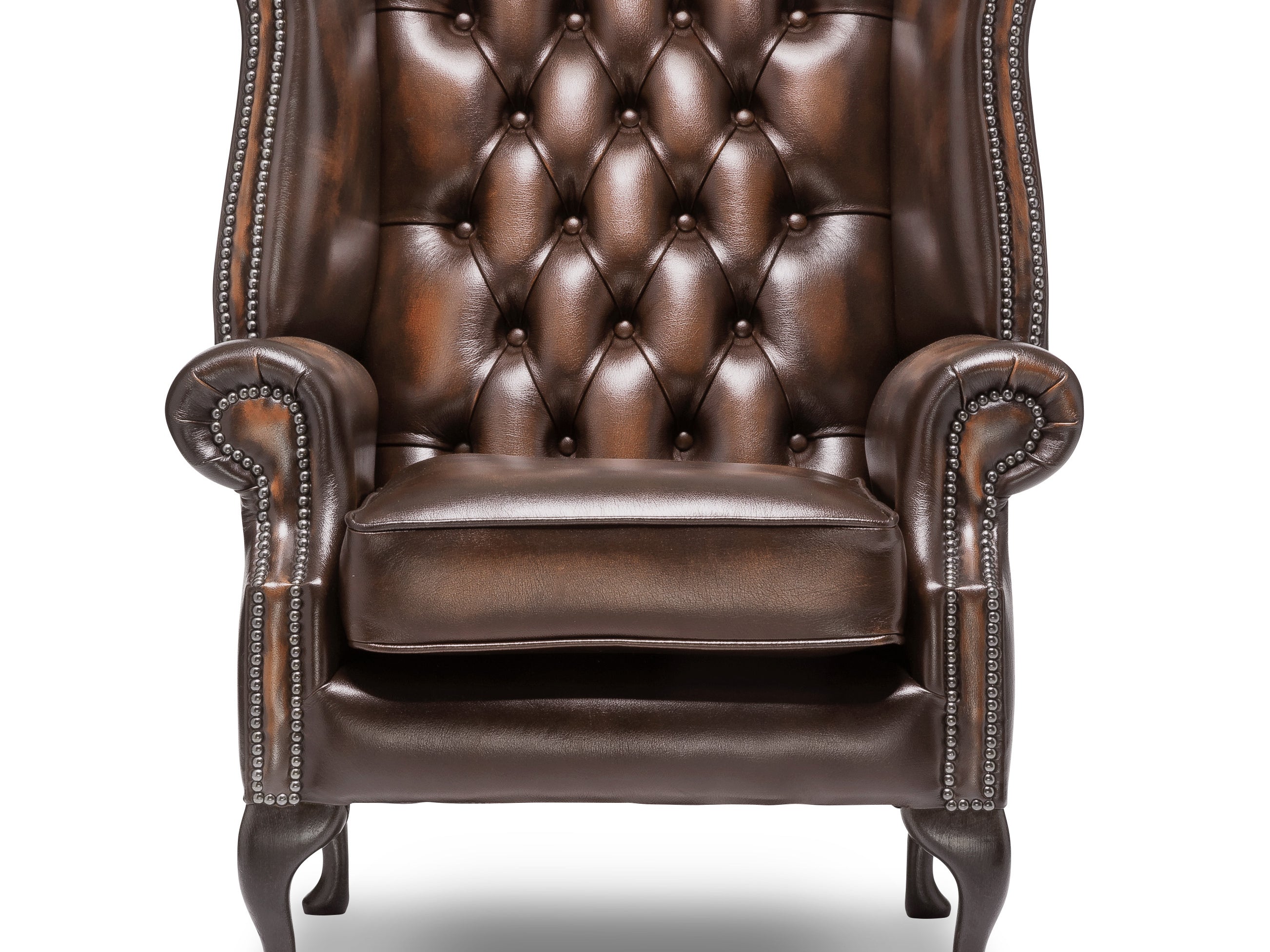 Queen Anne Chesterfield Armchair Antique Brown Leather