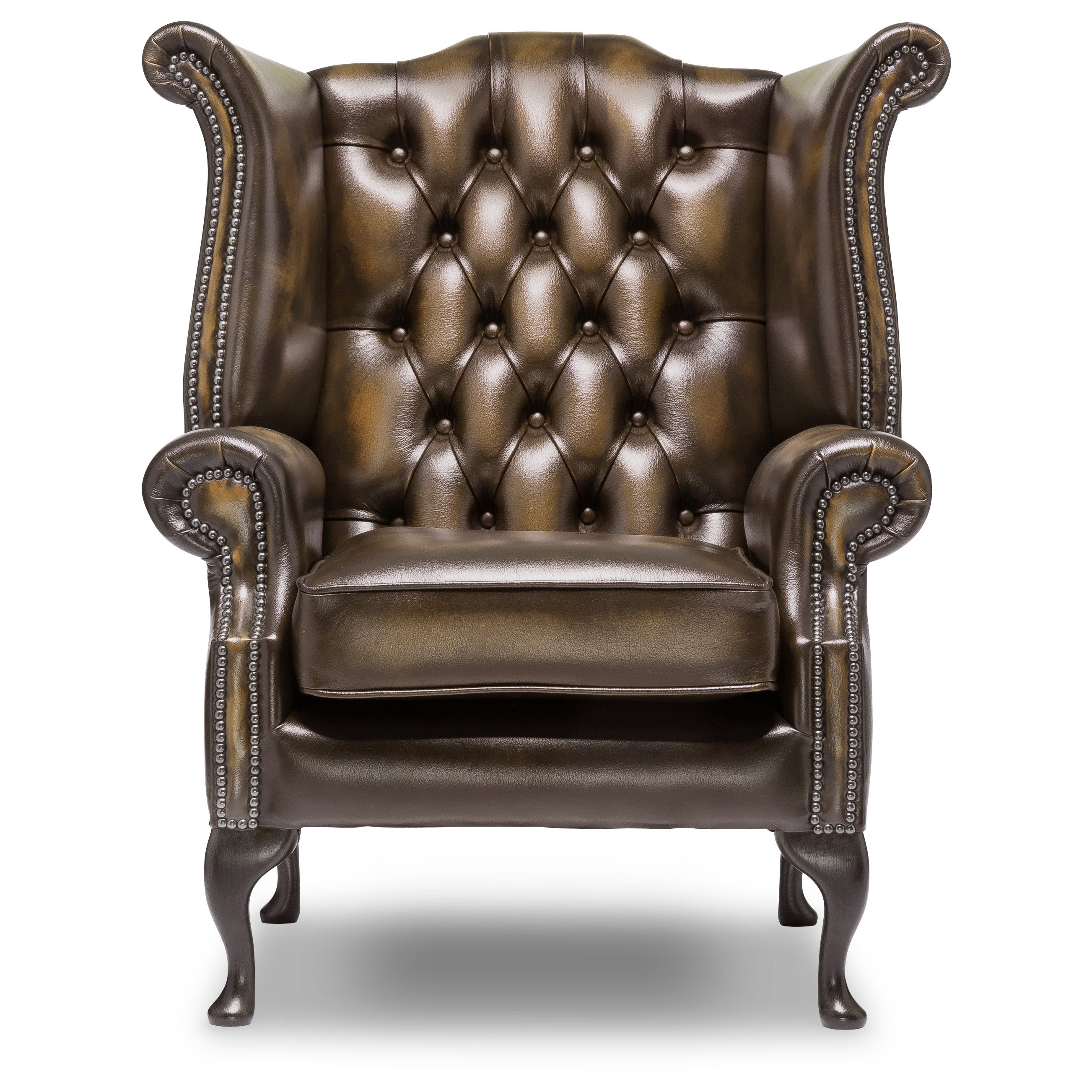 Queen Anne Chesterfield Armchair Antique Harvest Gold Leather