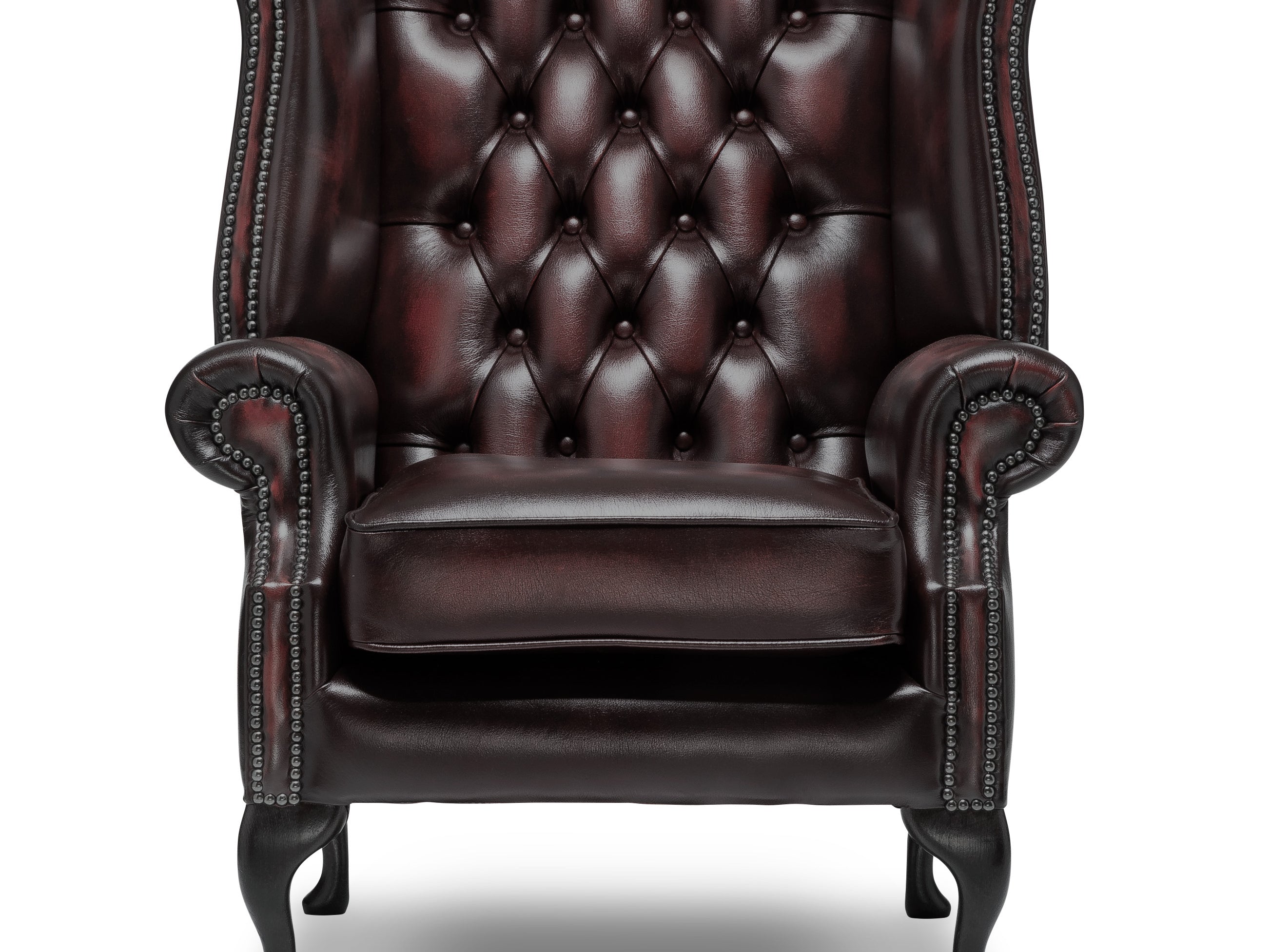 Queen Anne Chesterfield Armchair Antique Wine Leather