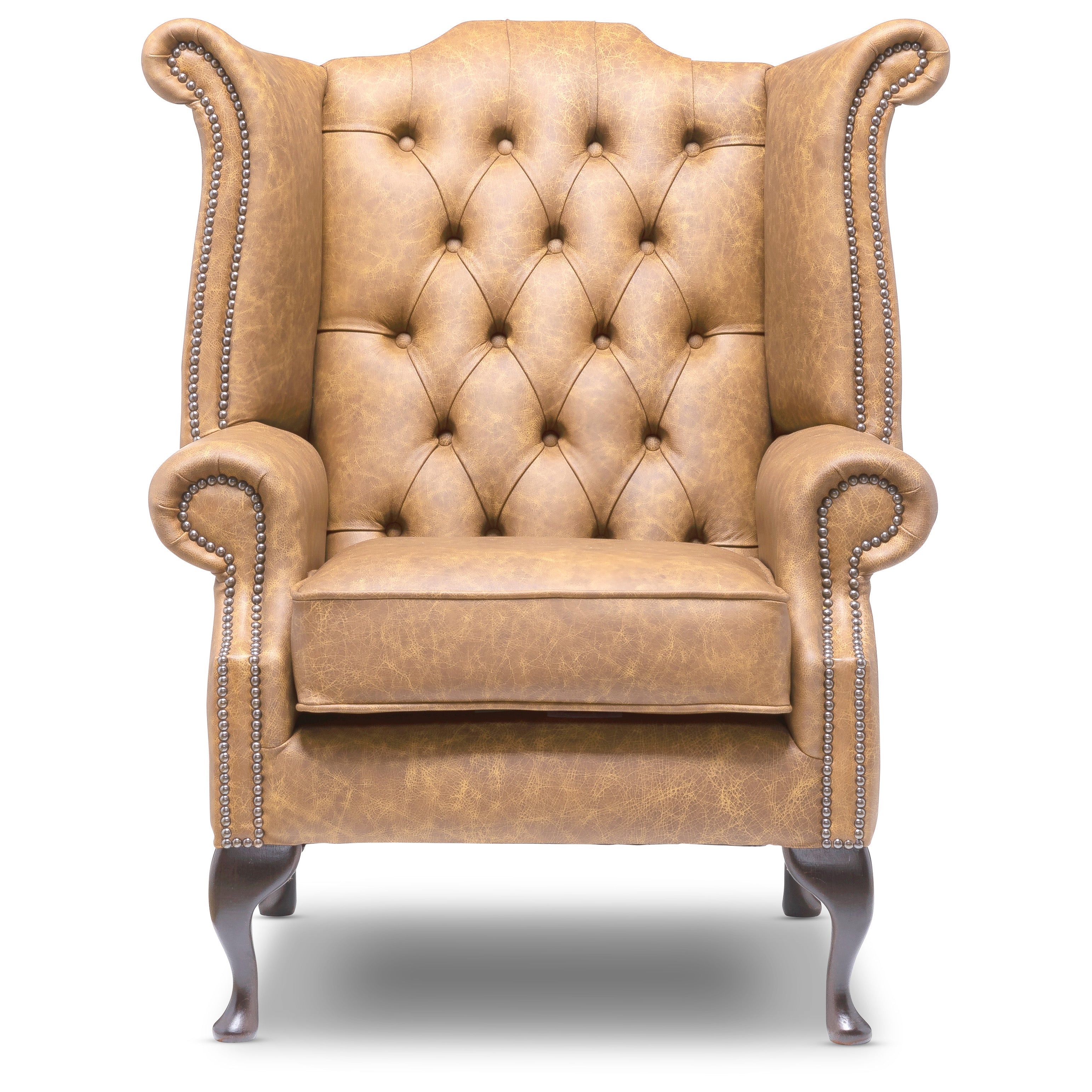 Queen Anne Chesterfield Armchair Apache Biscuit Leather