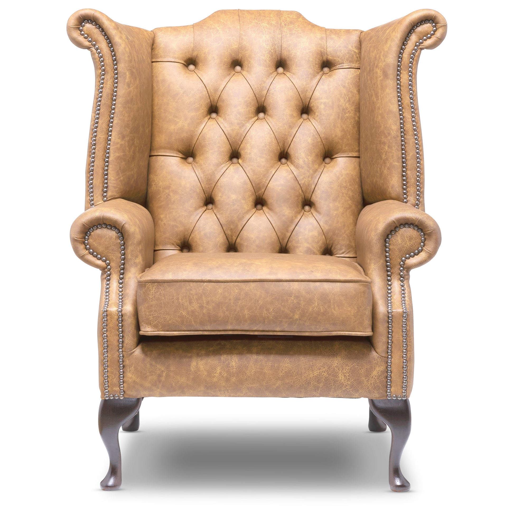 Queen Anne Chesterfield Armchair Apache Biscuit Leather