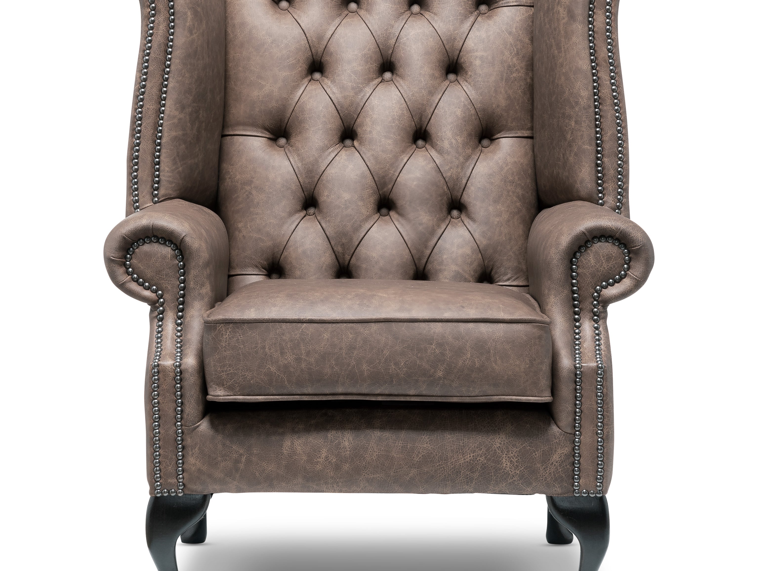 Queen Anne Chesterfield Armchair Apache Grey Leather