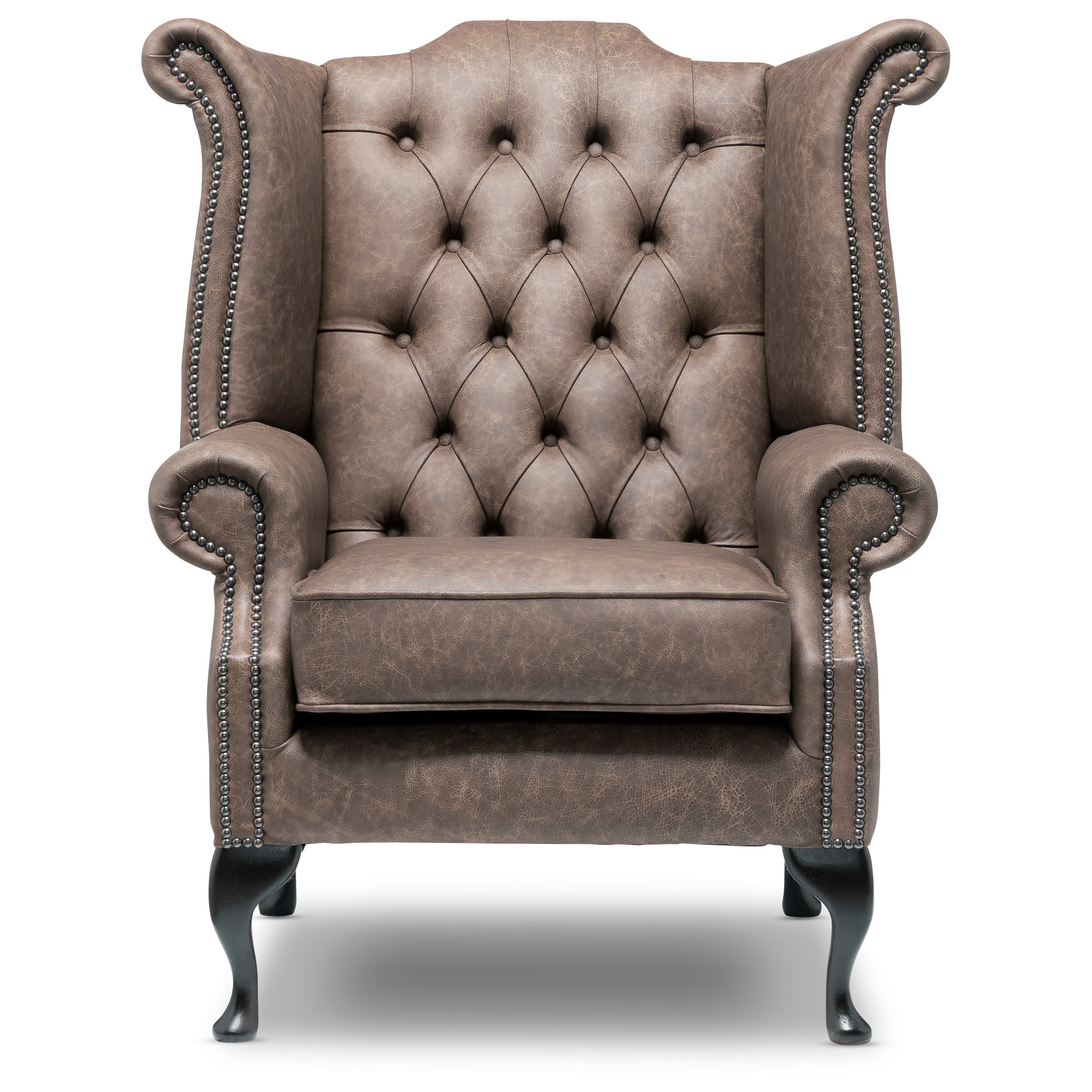 Queen Anne Chesterfield Armchair Apache Grey Leather