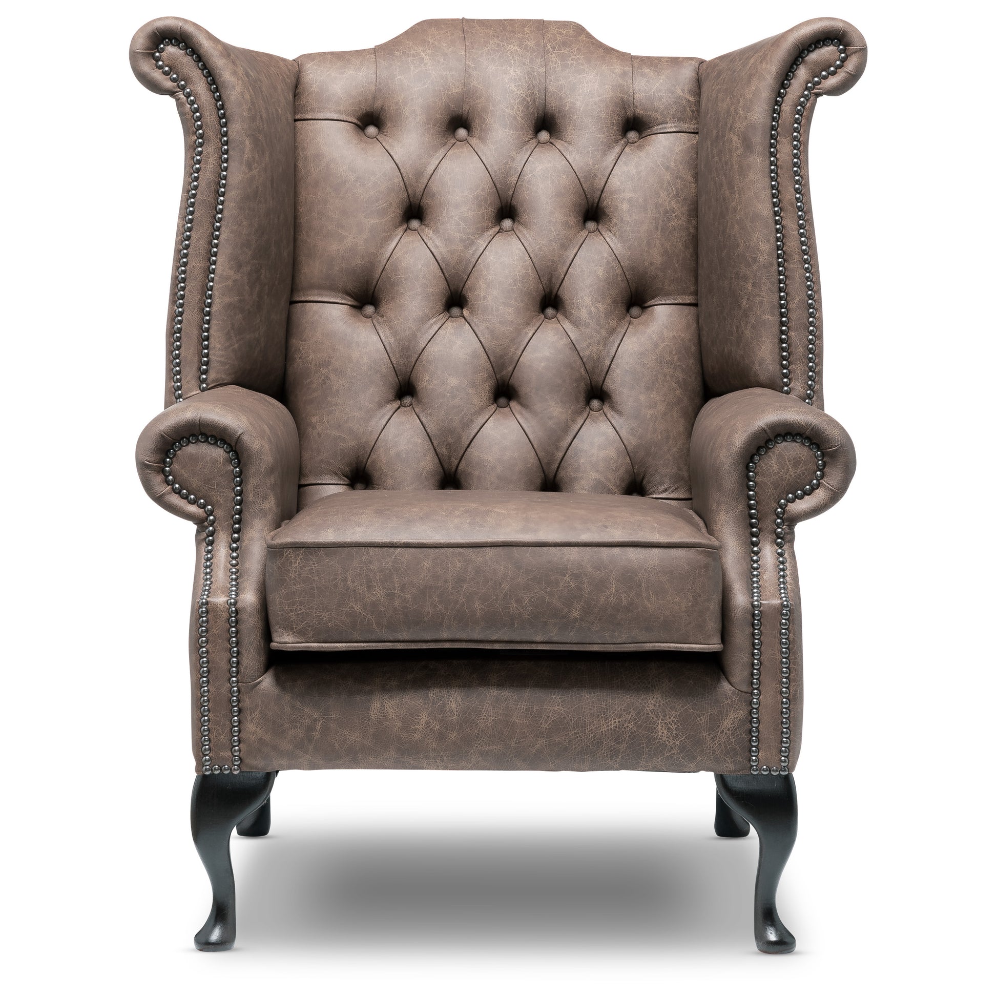 Queen Anne Chesterfield Armchair Apache Grey Leather