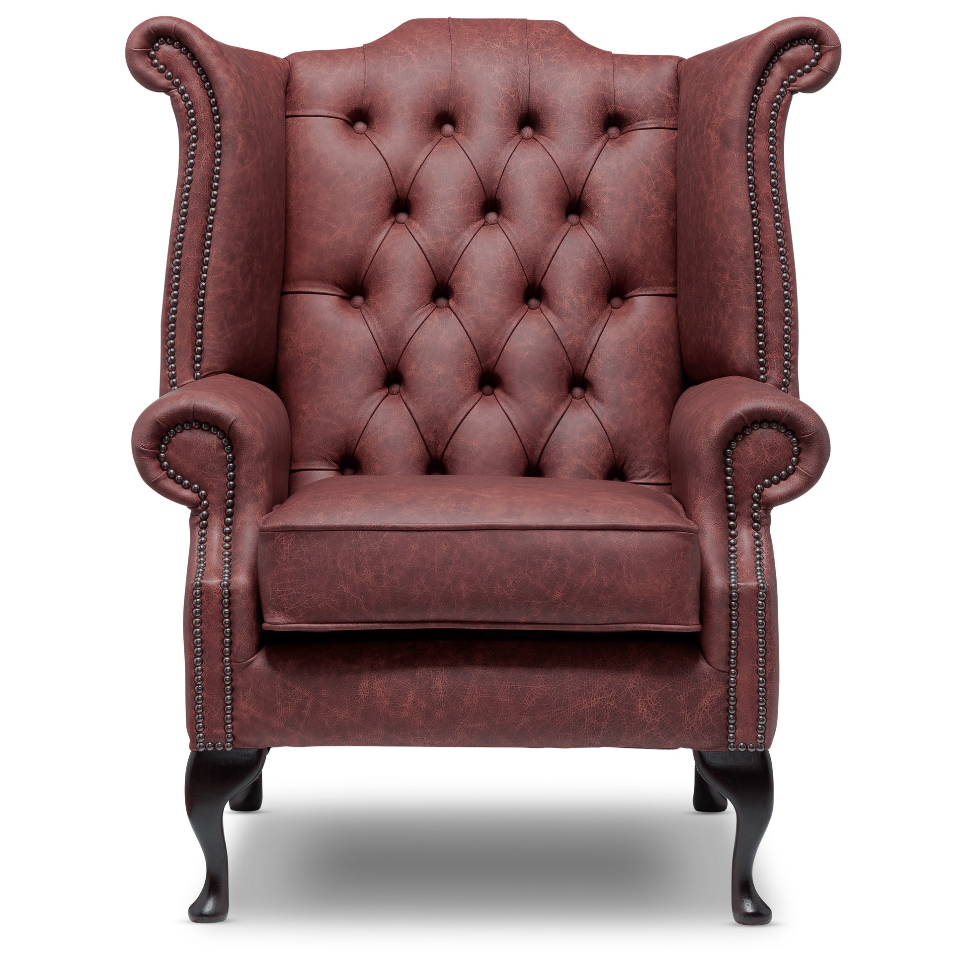 Queen Anne Chesterfield Armchair Apache Rouge Leather