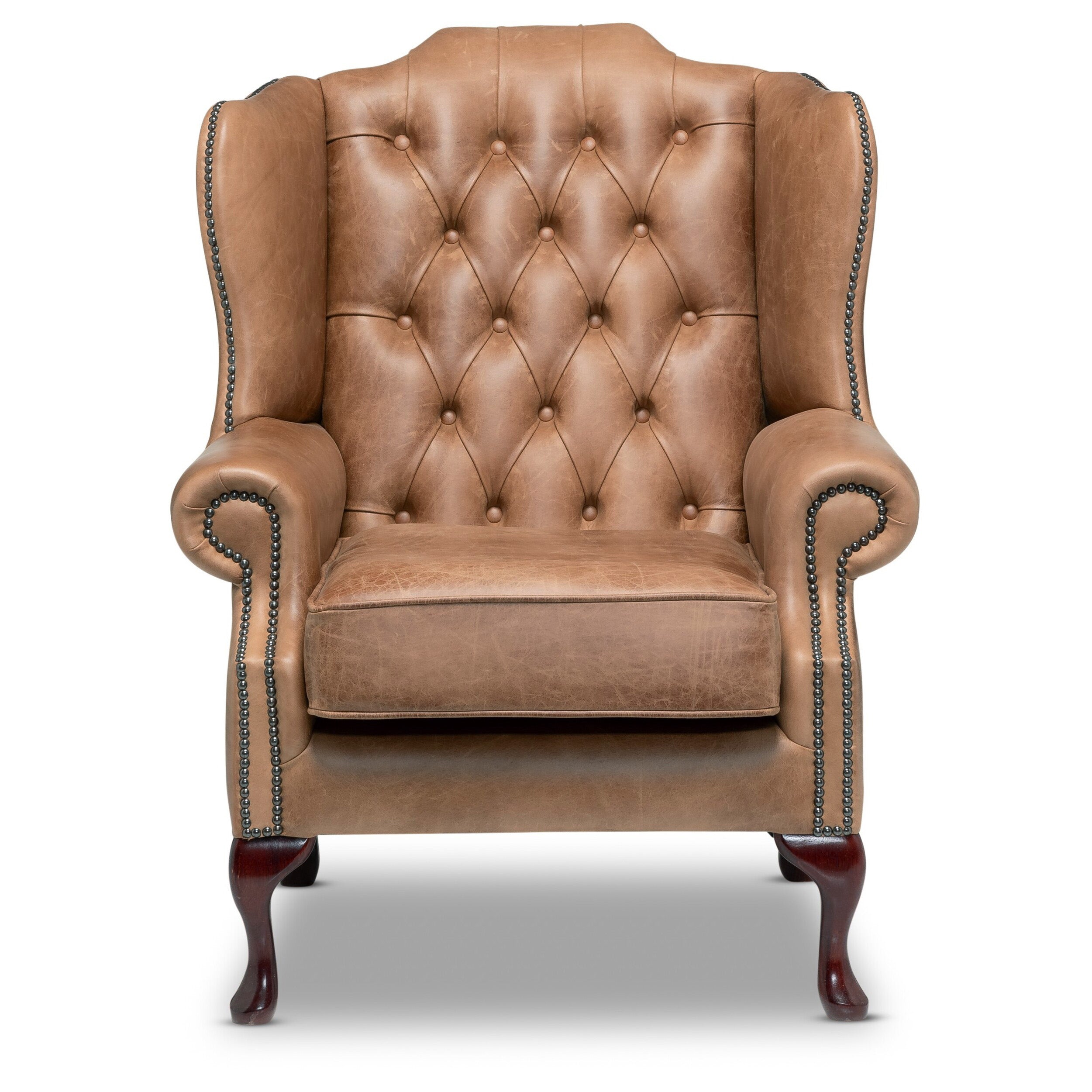Queen Anne Chesterfield Armchair Malvern Cognac Leather