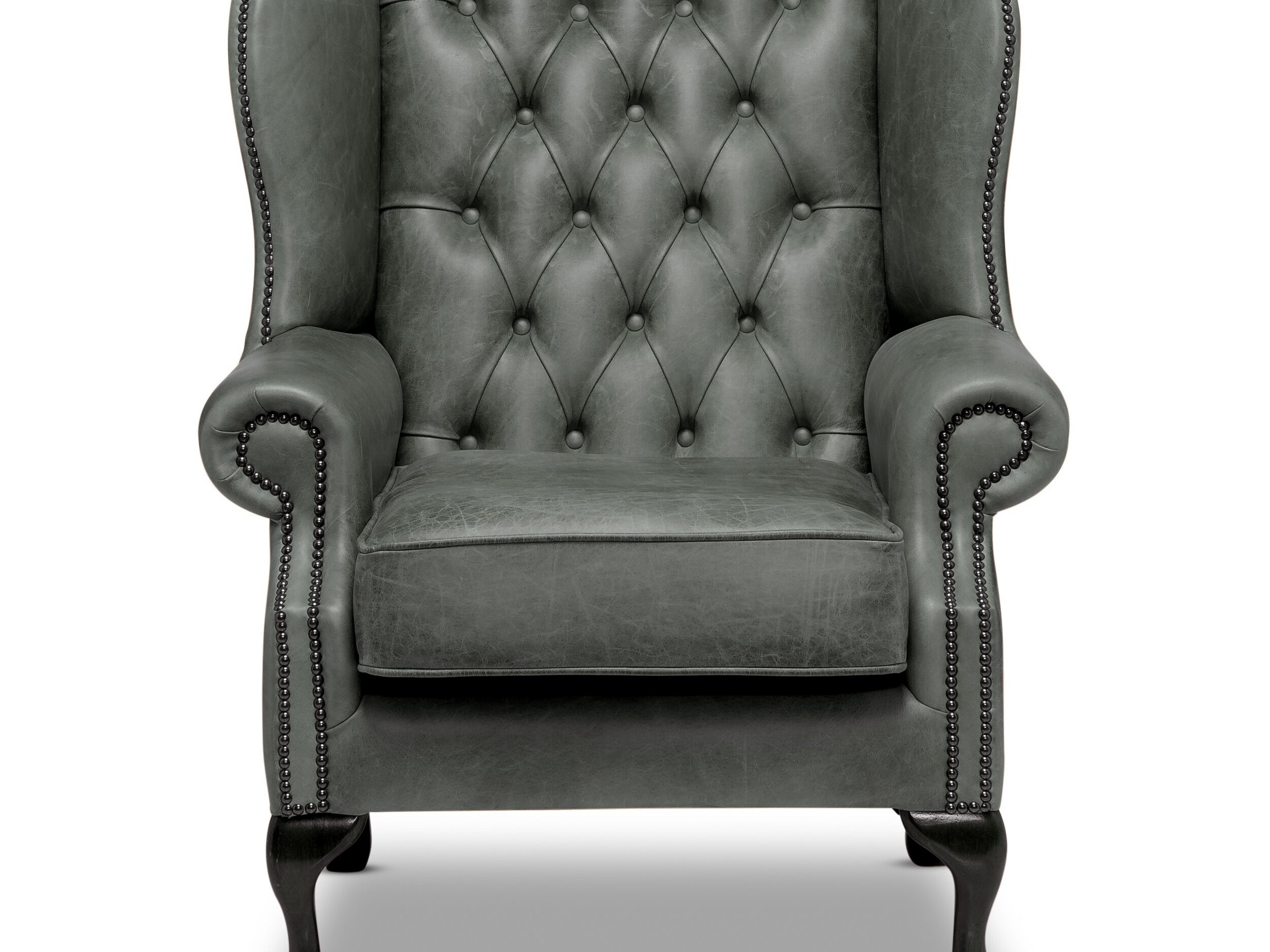 Queen Anne Chesterfield Armchair Malvern Green Leather