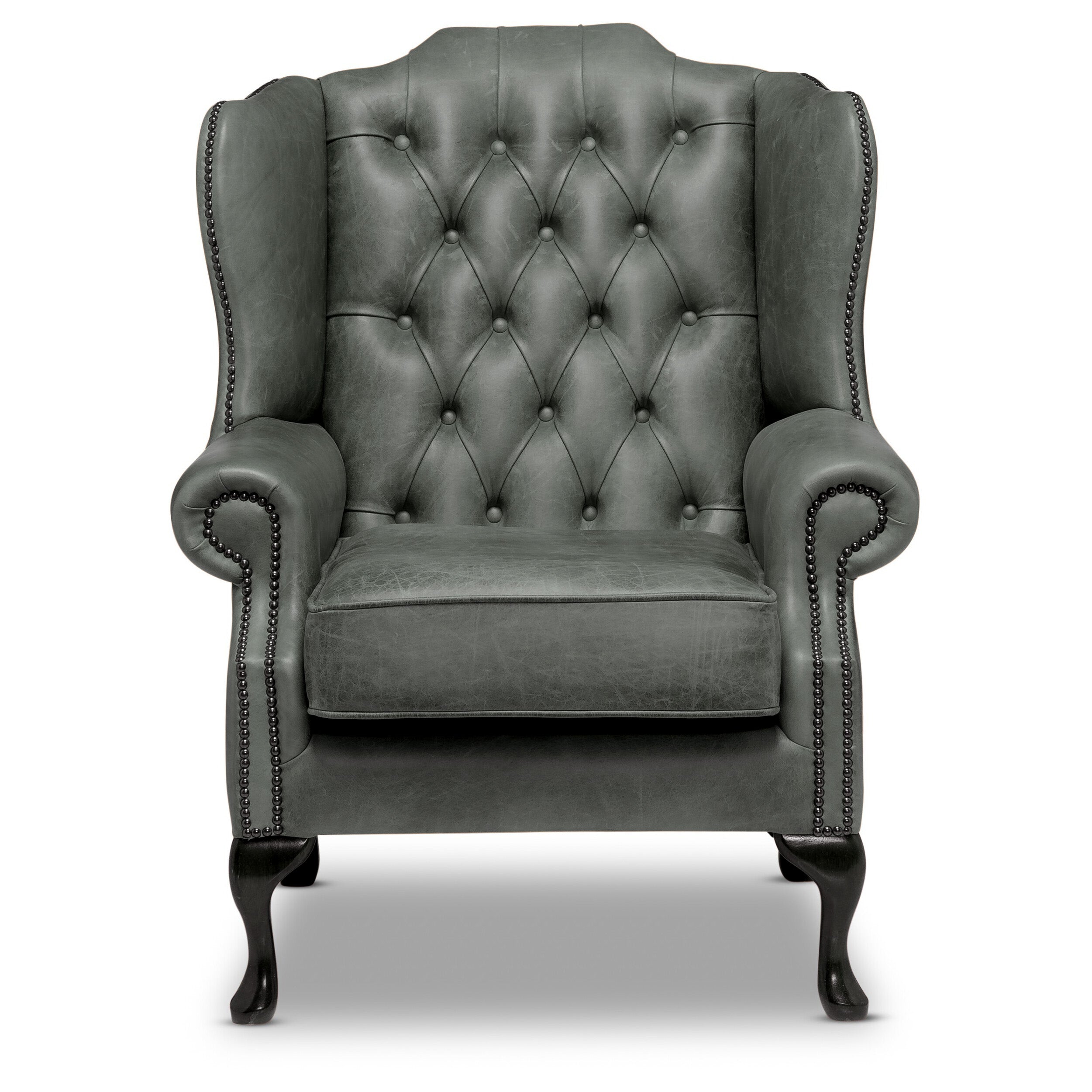Queen Anne Chesterfield Armchair Malvern Green Leather