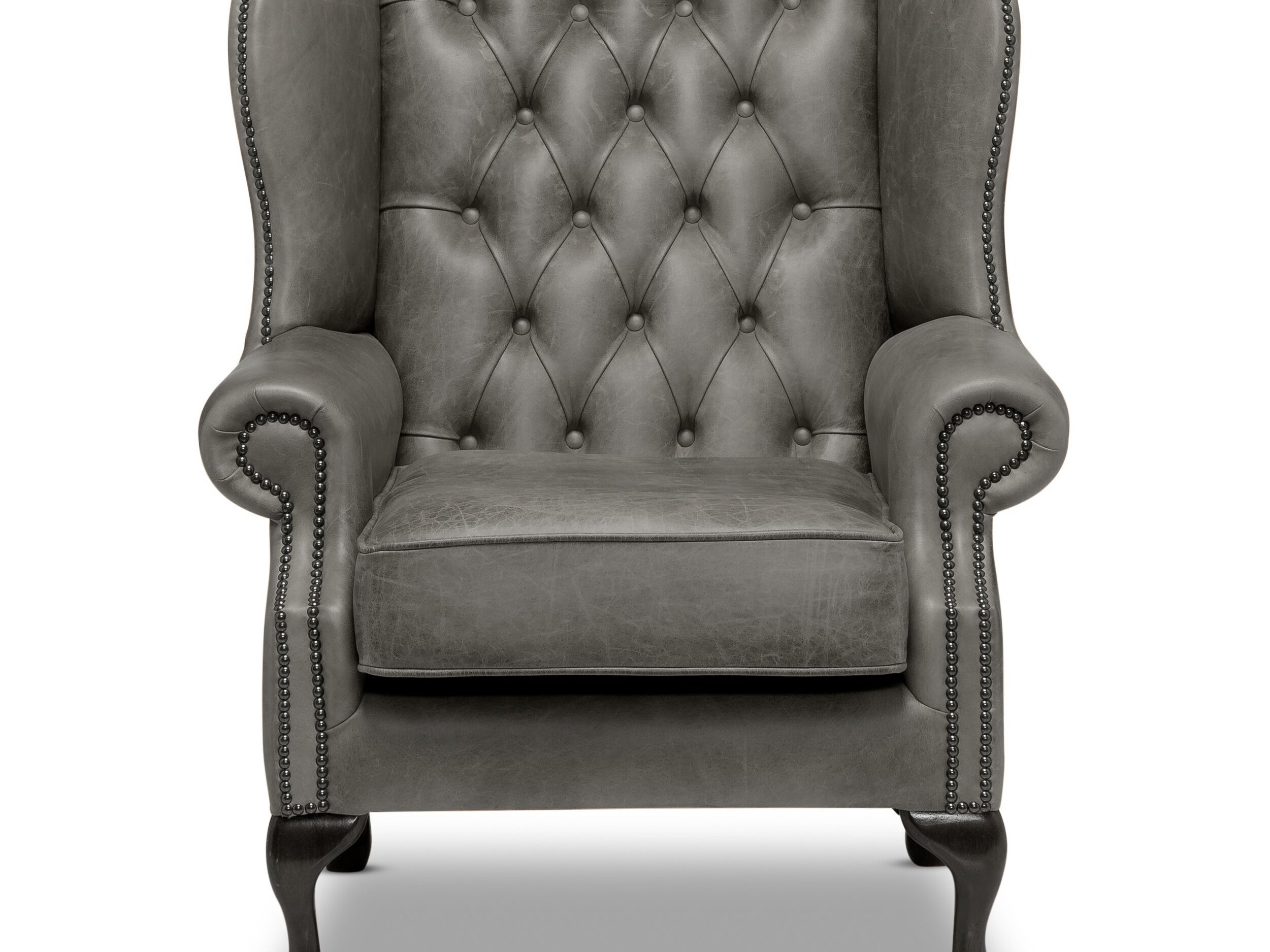 Queen Anne Chesterfield Armchair Malvern Grey Leather