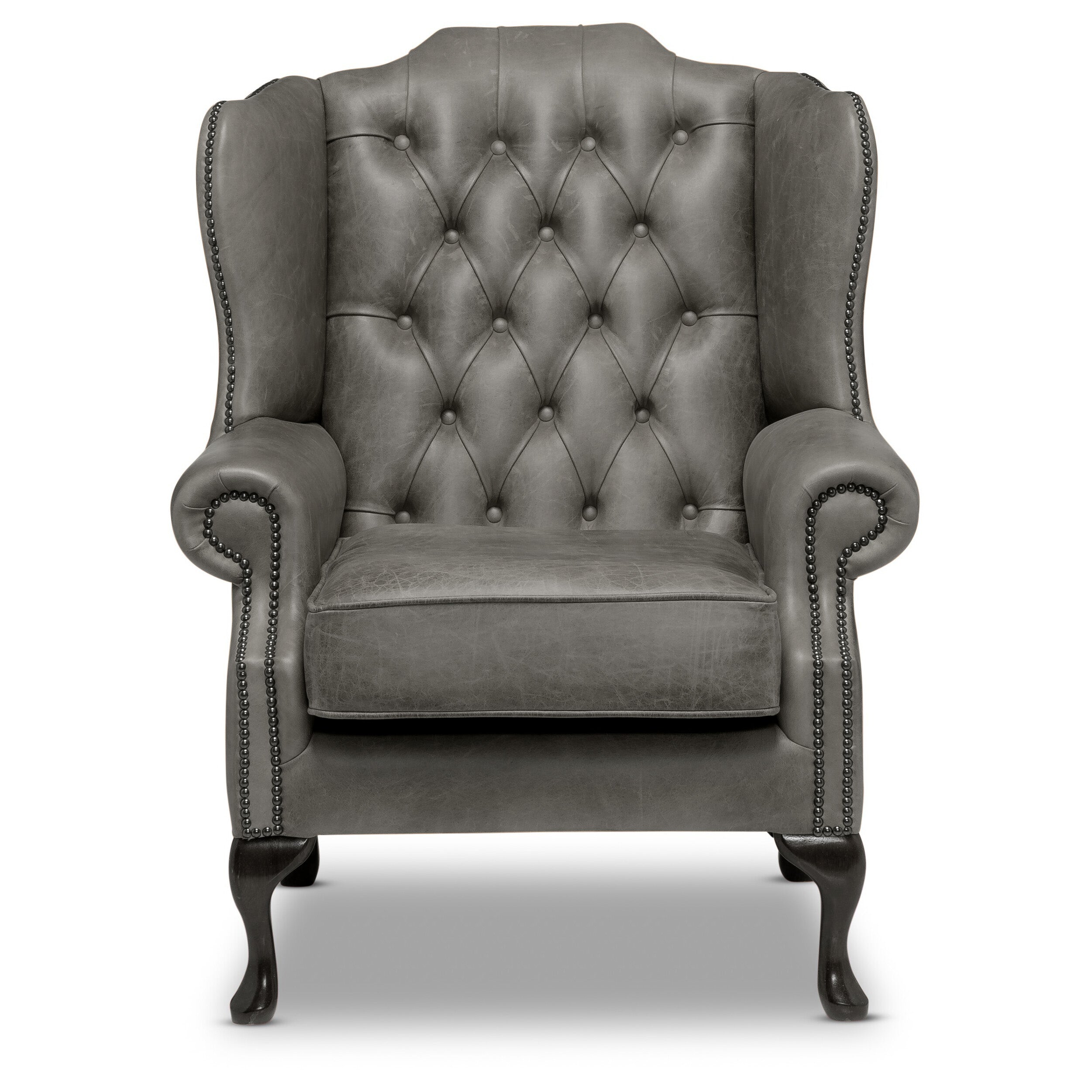Queen Anne Chesterfield Armchair Malvern Grey Leather