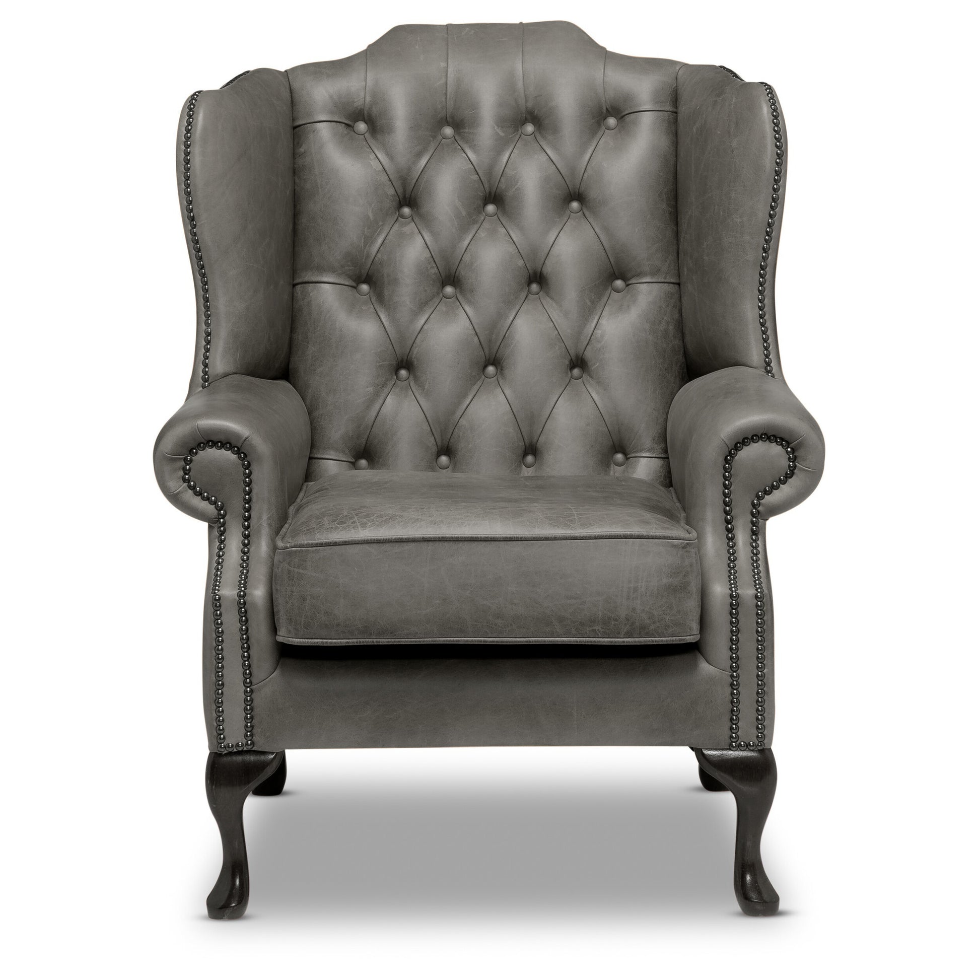 Queen Anne Chesterfield Armchair Malvern Grey Leather