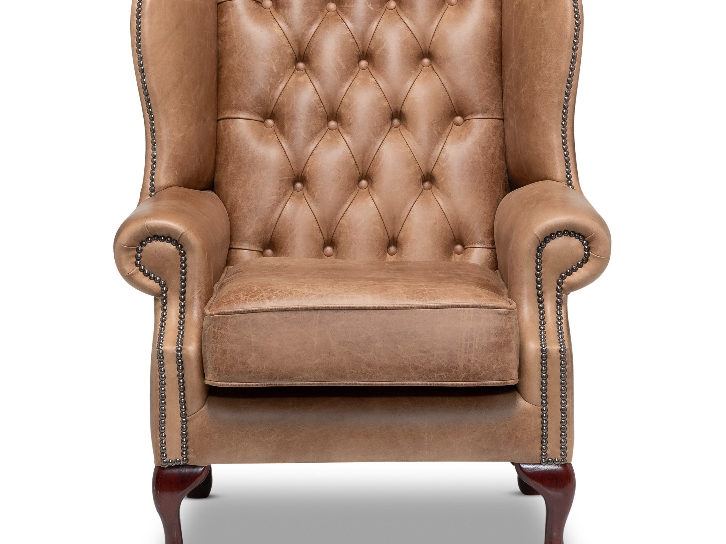 Queen Anne Chesterfield Armchair Malvern Pecan Leather