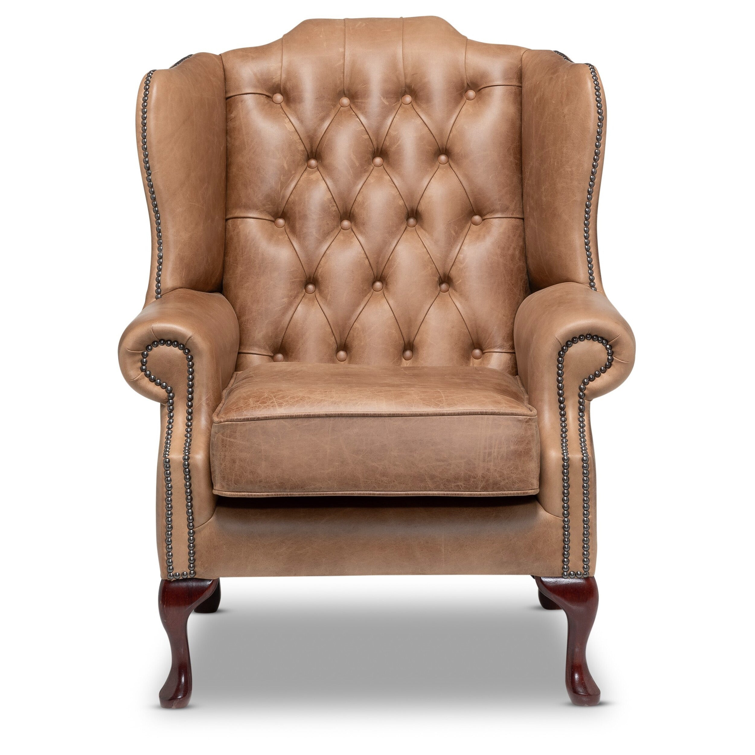 Queen Anne Chesterfield Armchair Malvern Pecan Leather
