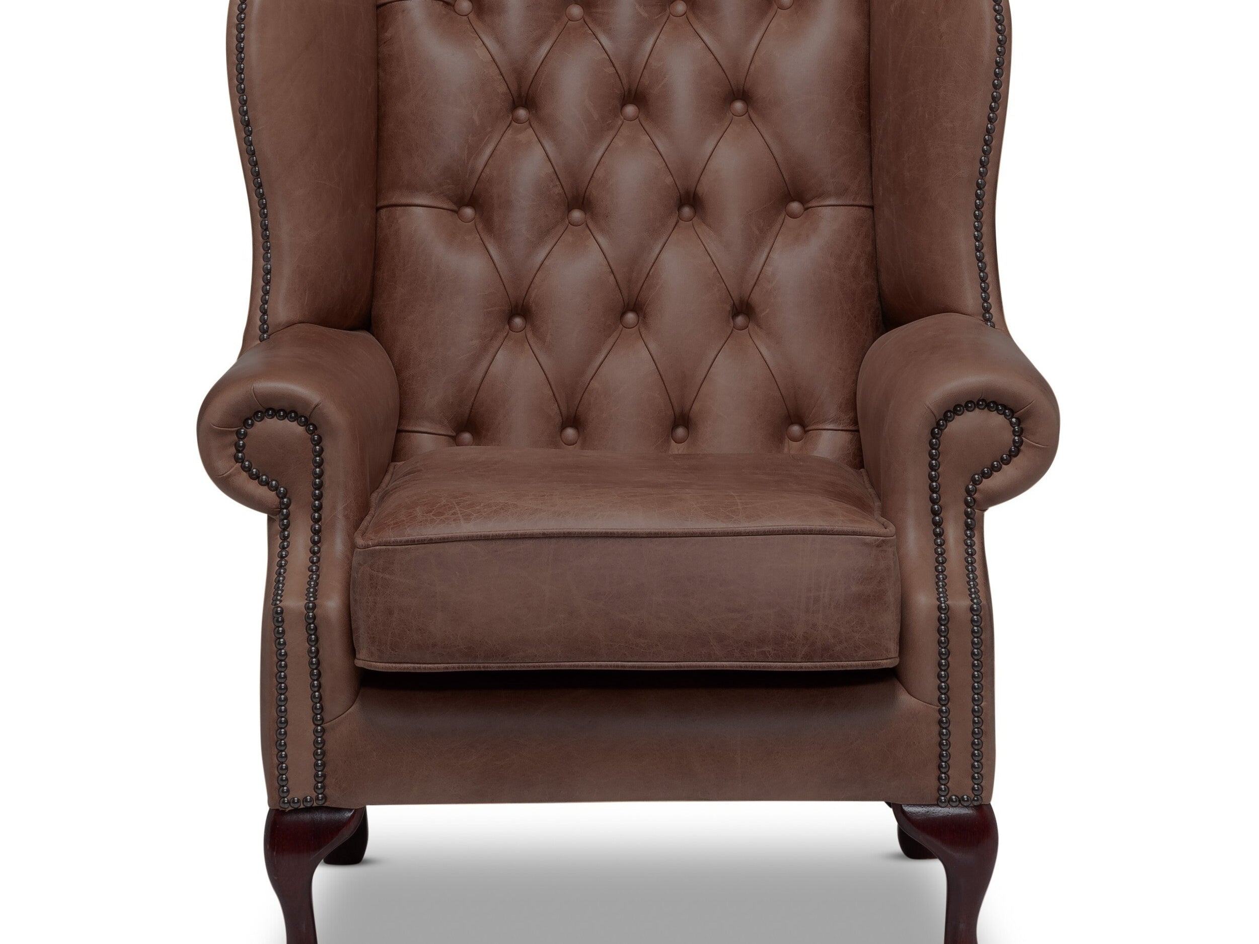 Queen Anne Chesterfield Armchair Malvern Wine Leather