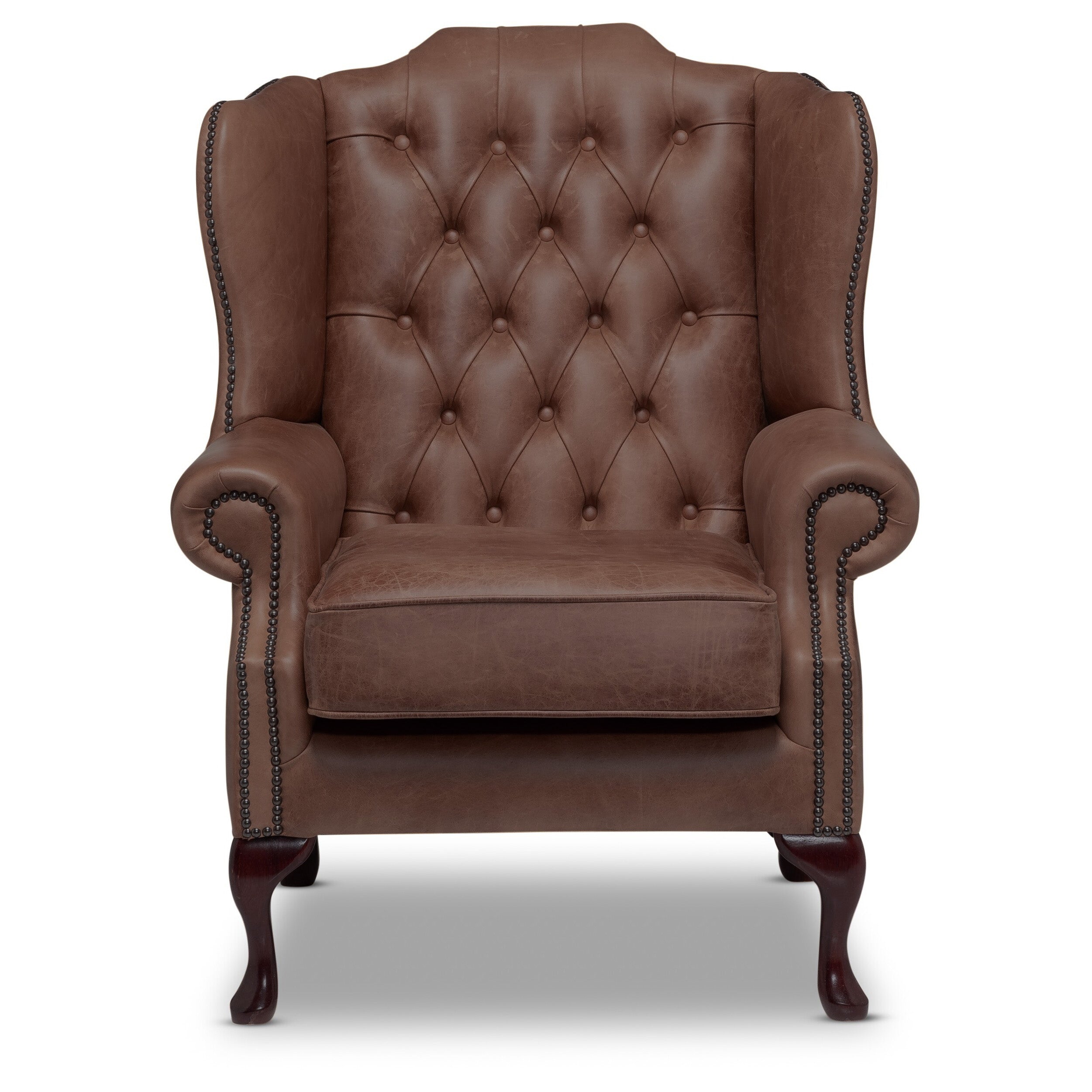 Queen Anne Chesterfield Armchair Malvern Wine Leather