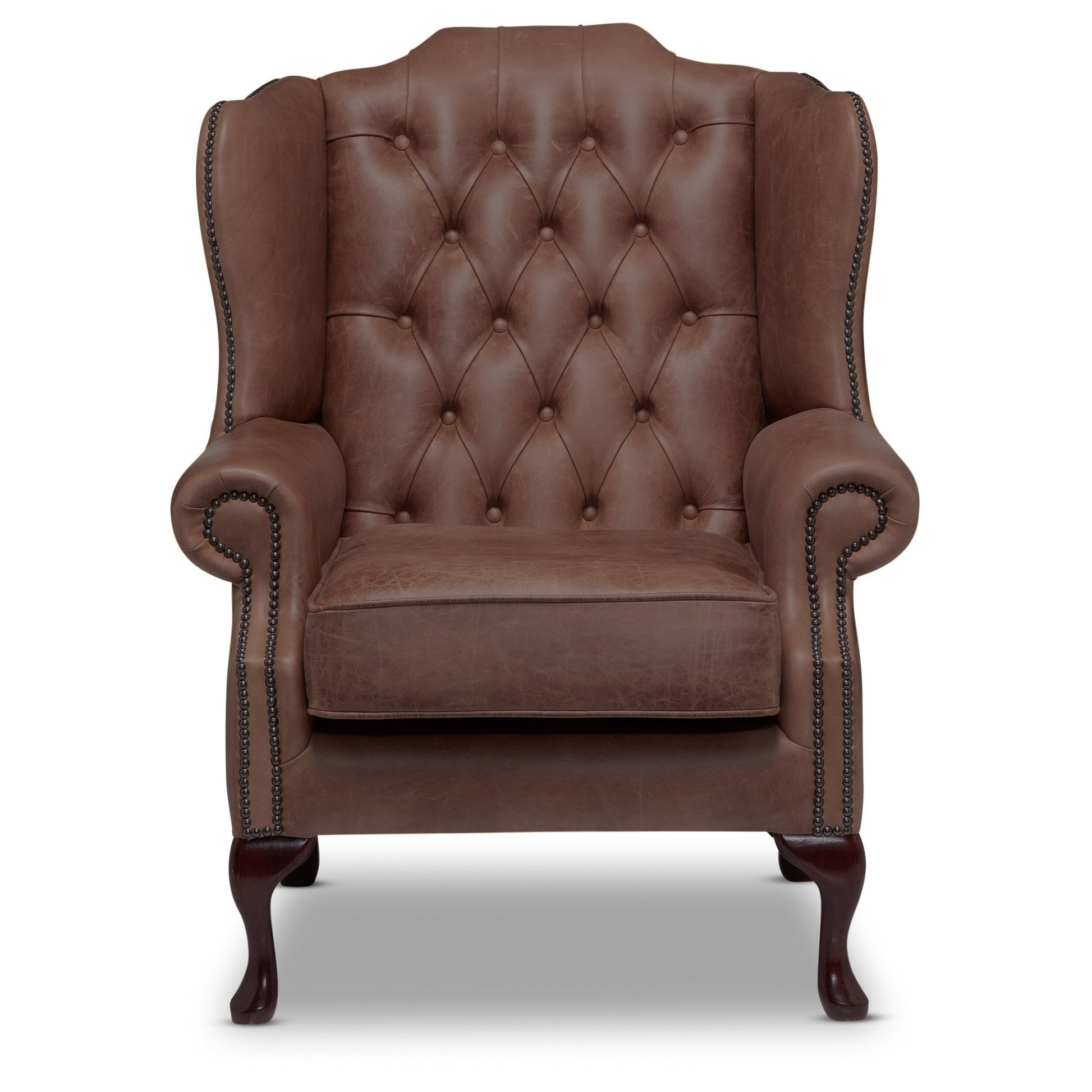 Queen Anne Chesterfield Armchair Malvern Wine Leather