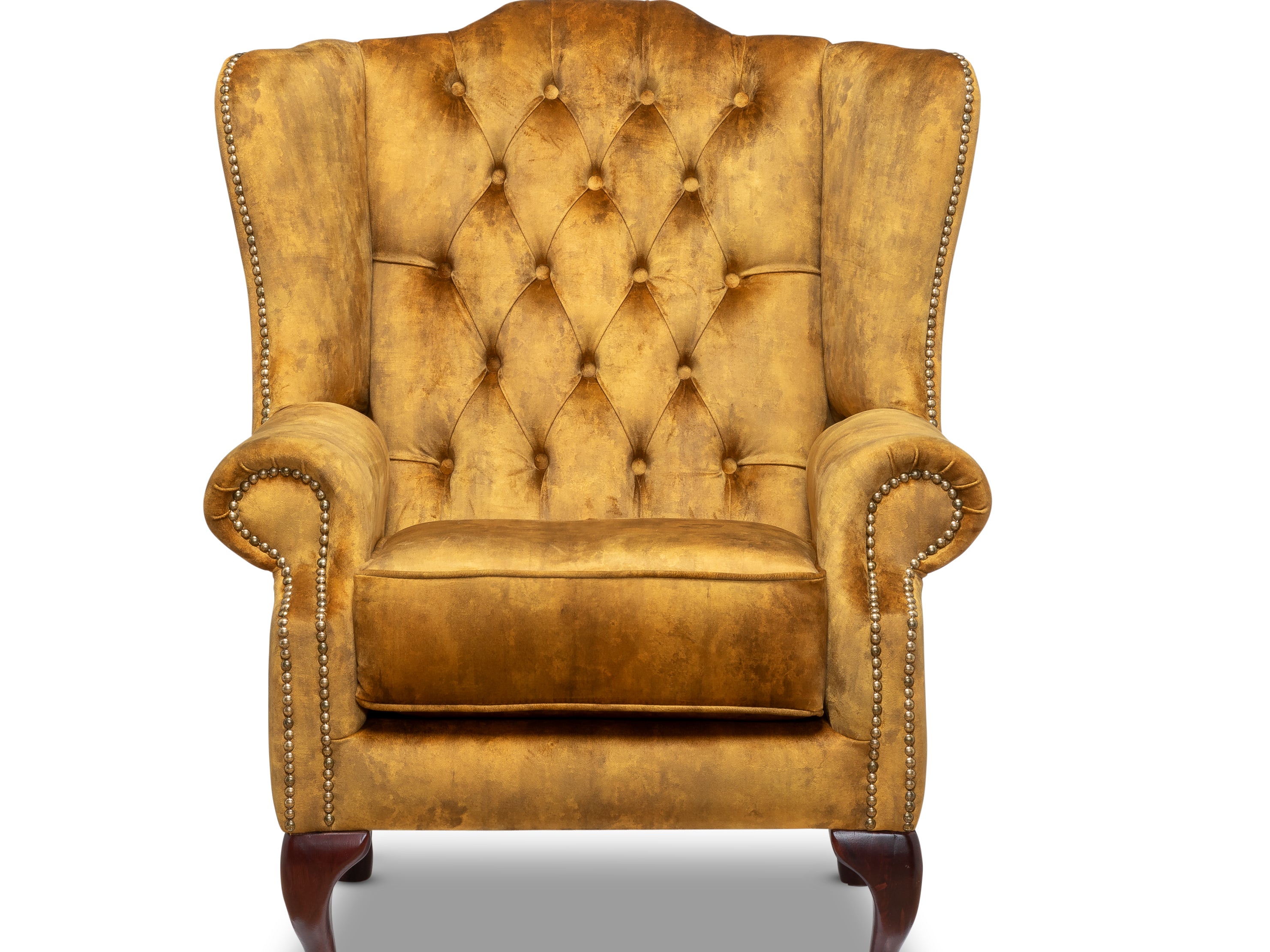Queen Anne Chesterfield Armchair Zagros Gold Velvet
