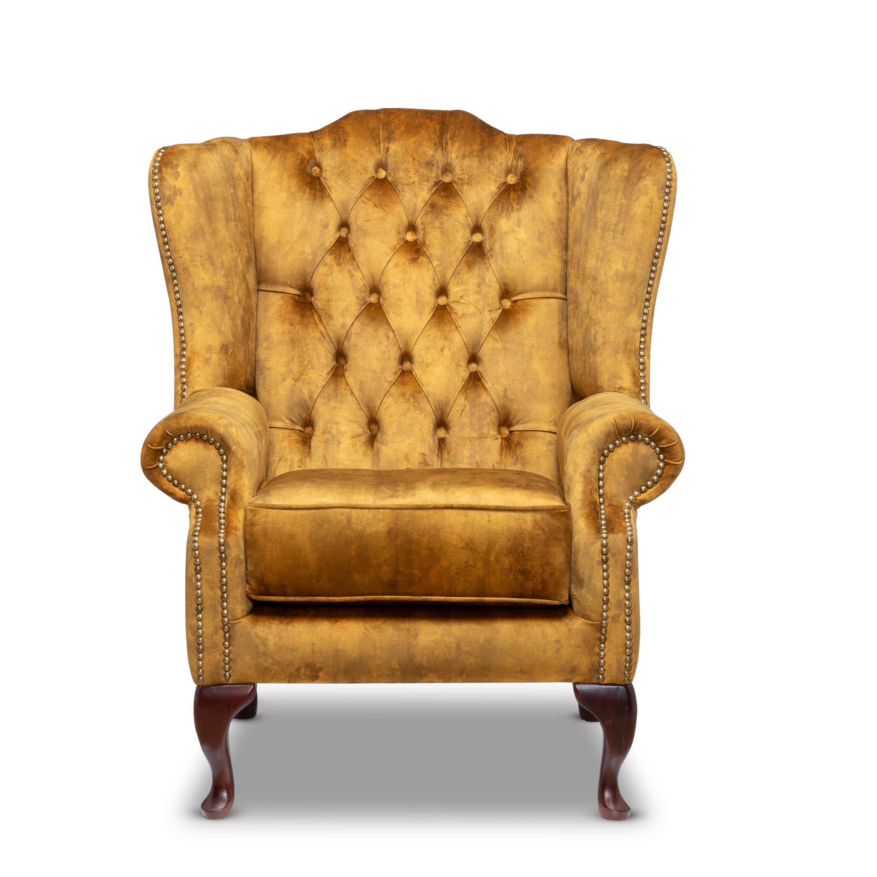Queen Anne Chesterfield Armchair Zagros Gold Velvet