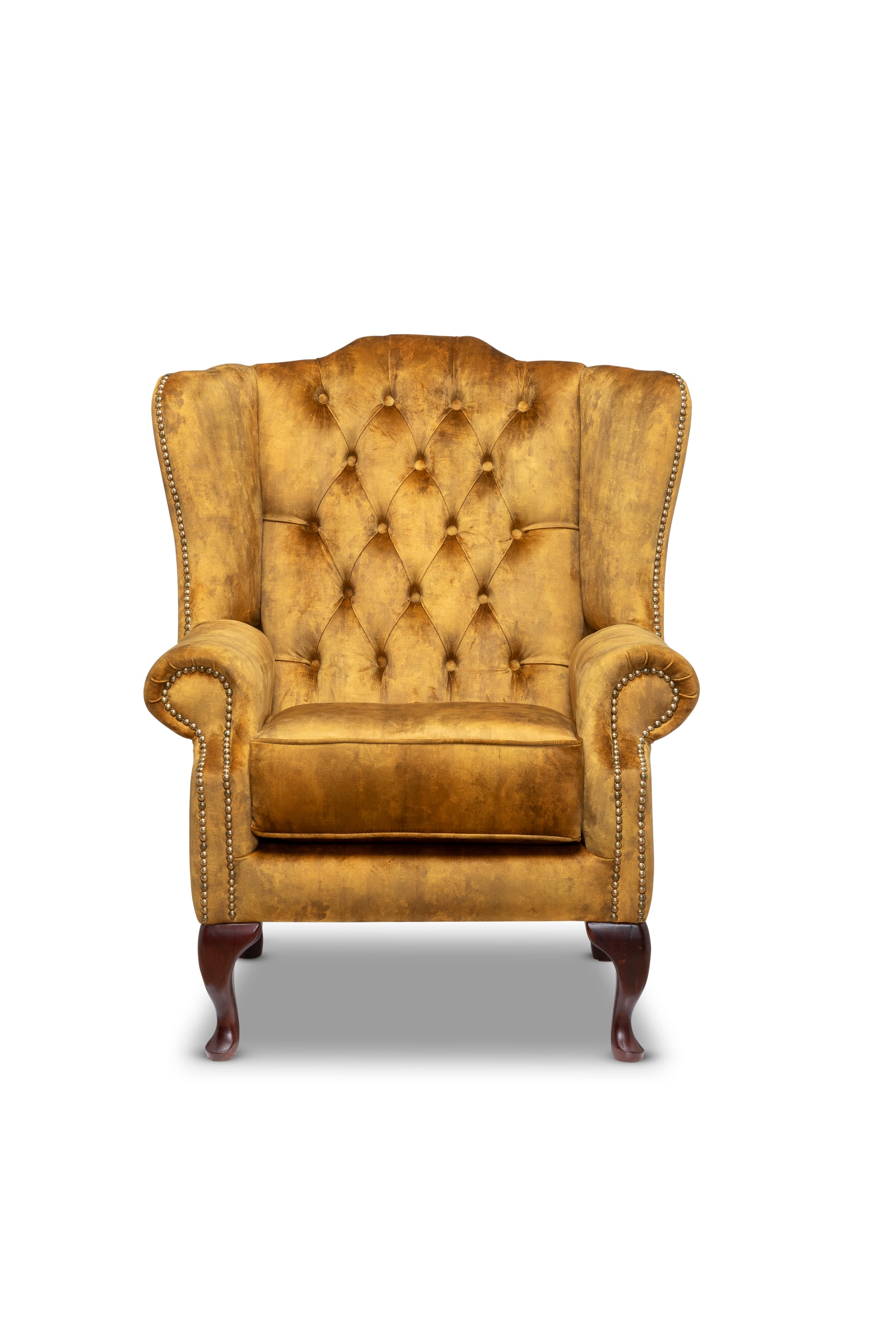 Queen Anne Chesterfield Armchair Zagros Gold Velvet
