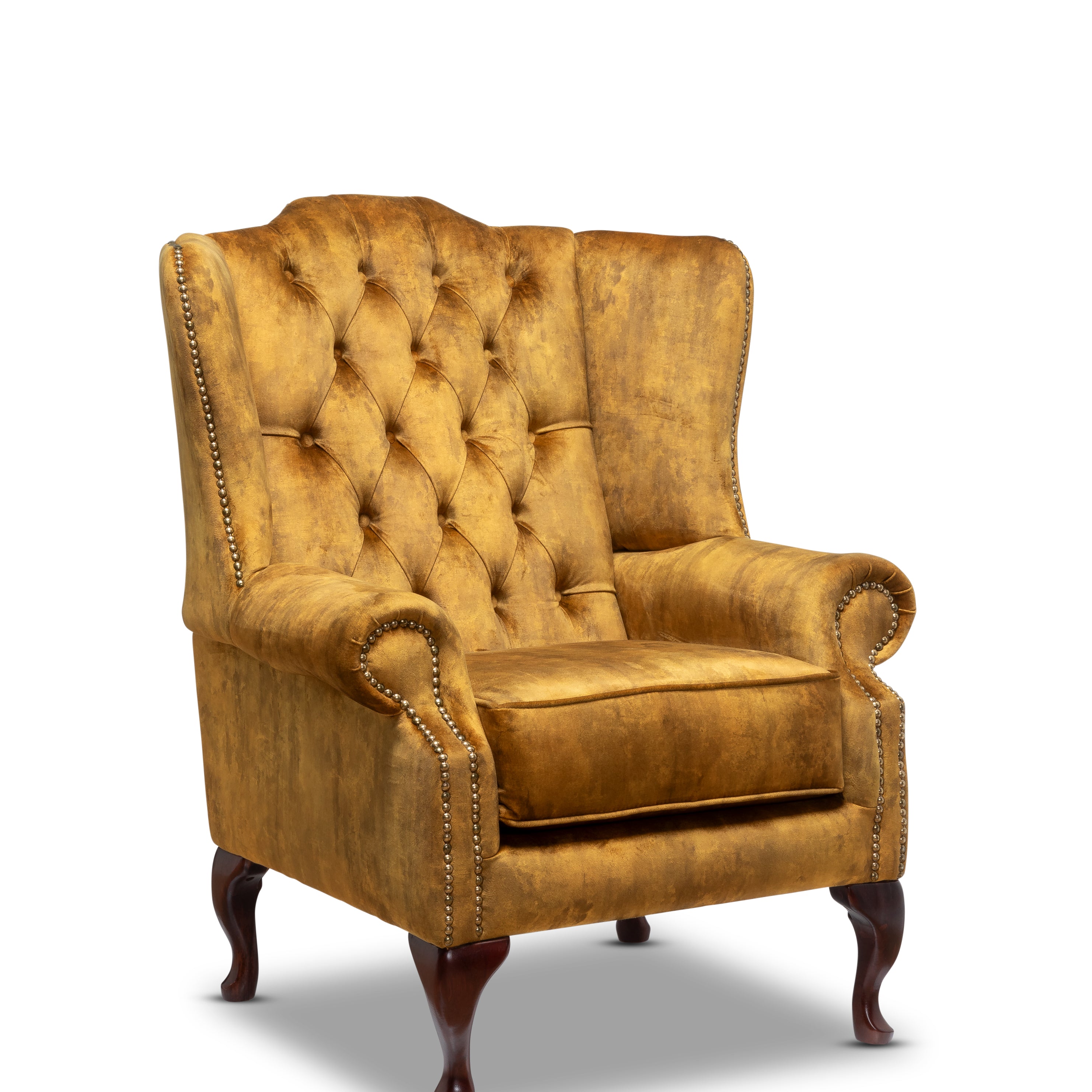 Queen Anne Chesterfield Armchair Zagros Gold Velvet