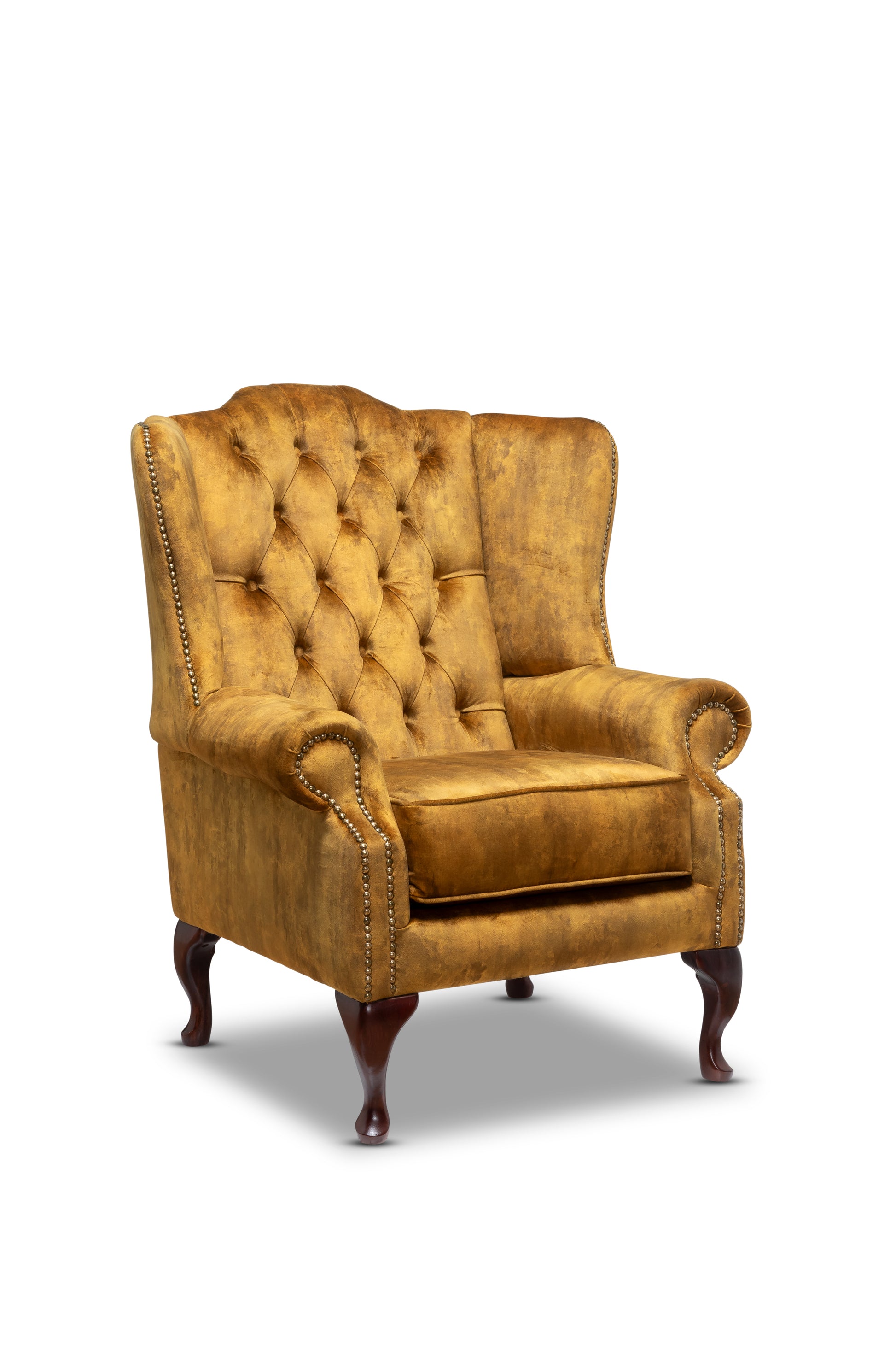 Queen Anne Chesterfield Armchair Zagros Gold Velvet
