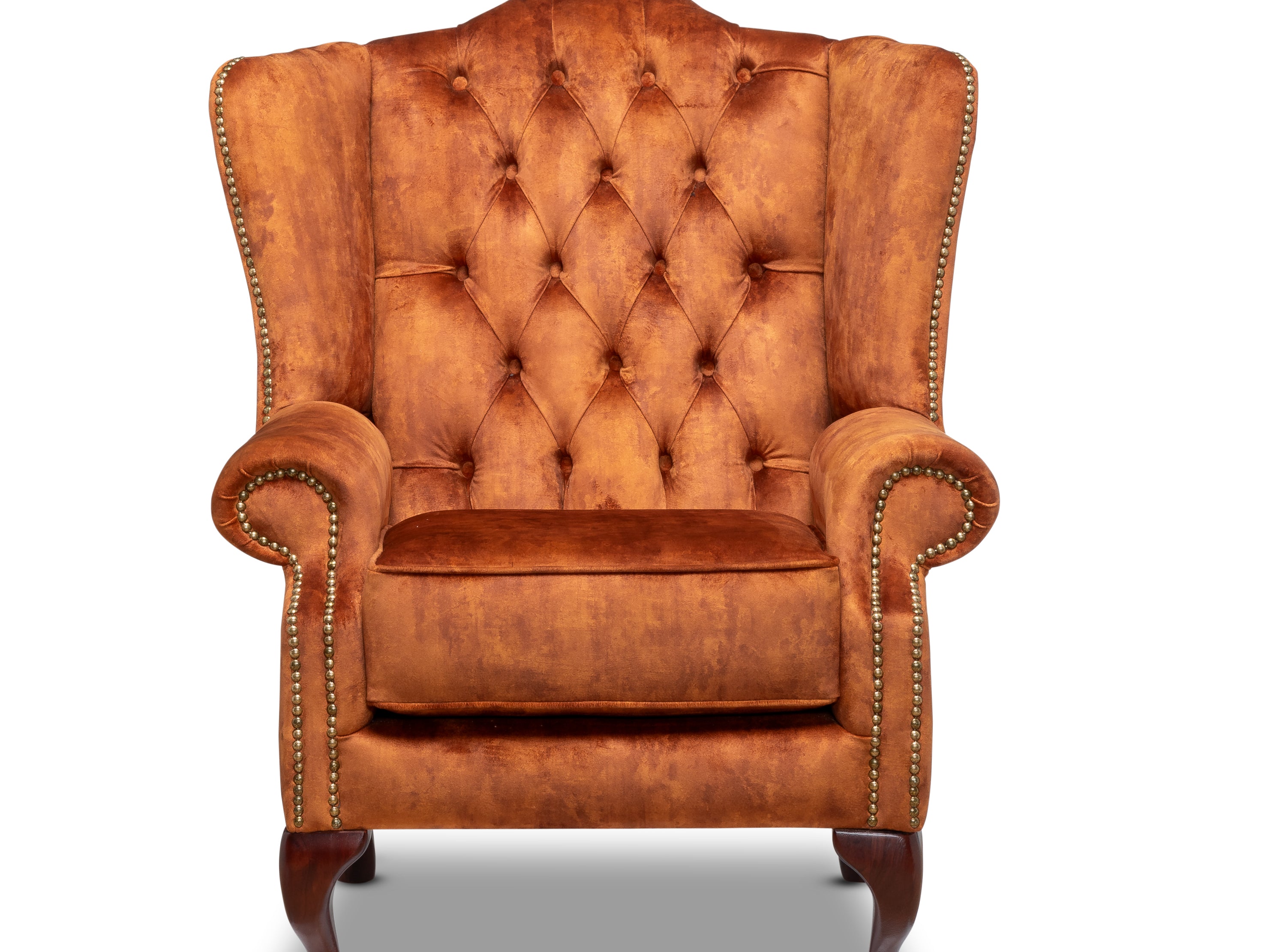 Queen Anne Chesterfield Armchair Zagros Rust Velvet