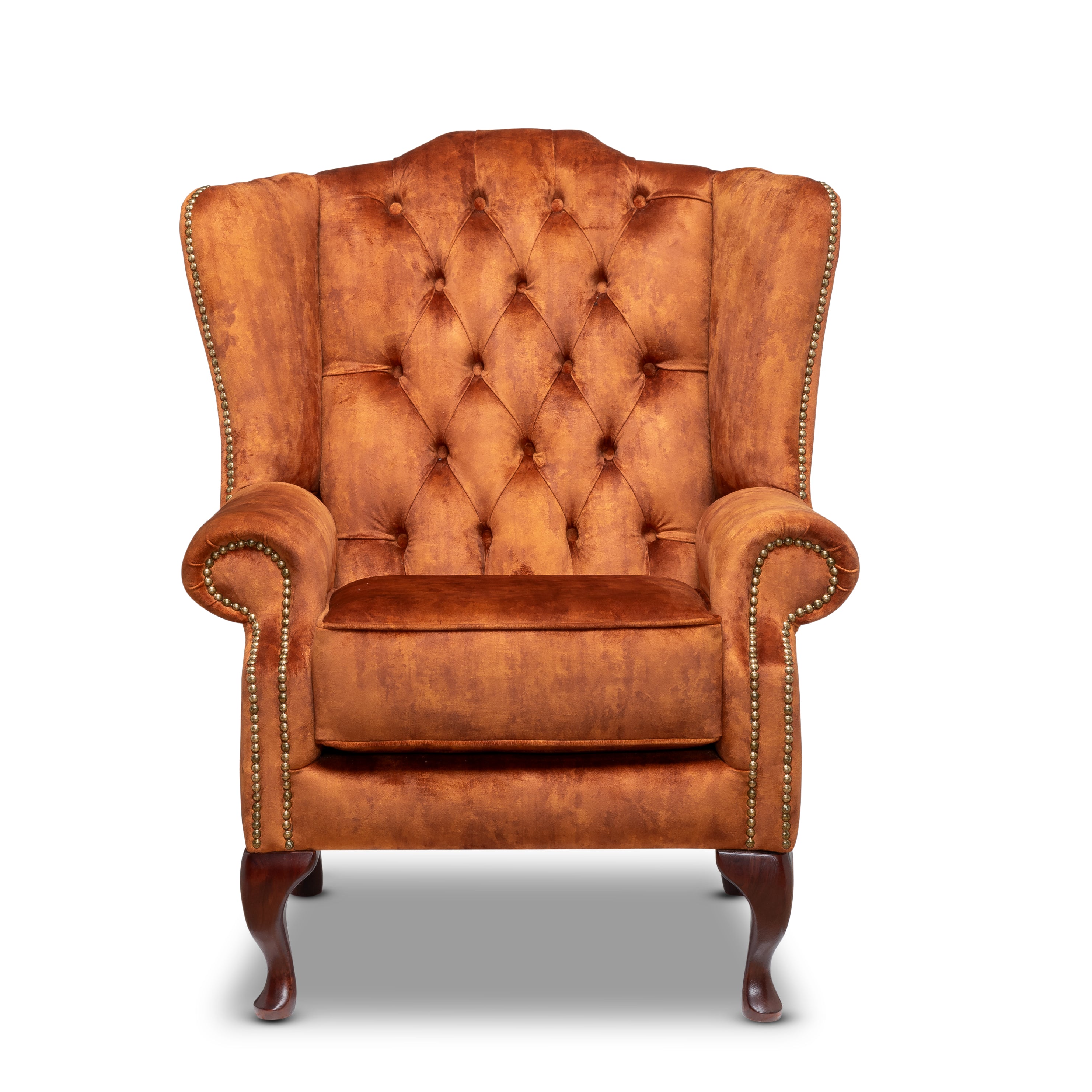 Queen Anne Chesterfield Armchair Zagros Rust Velvet