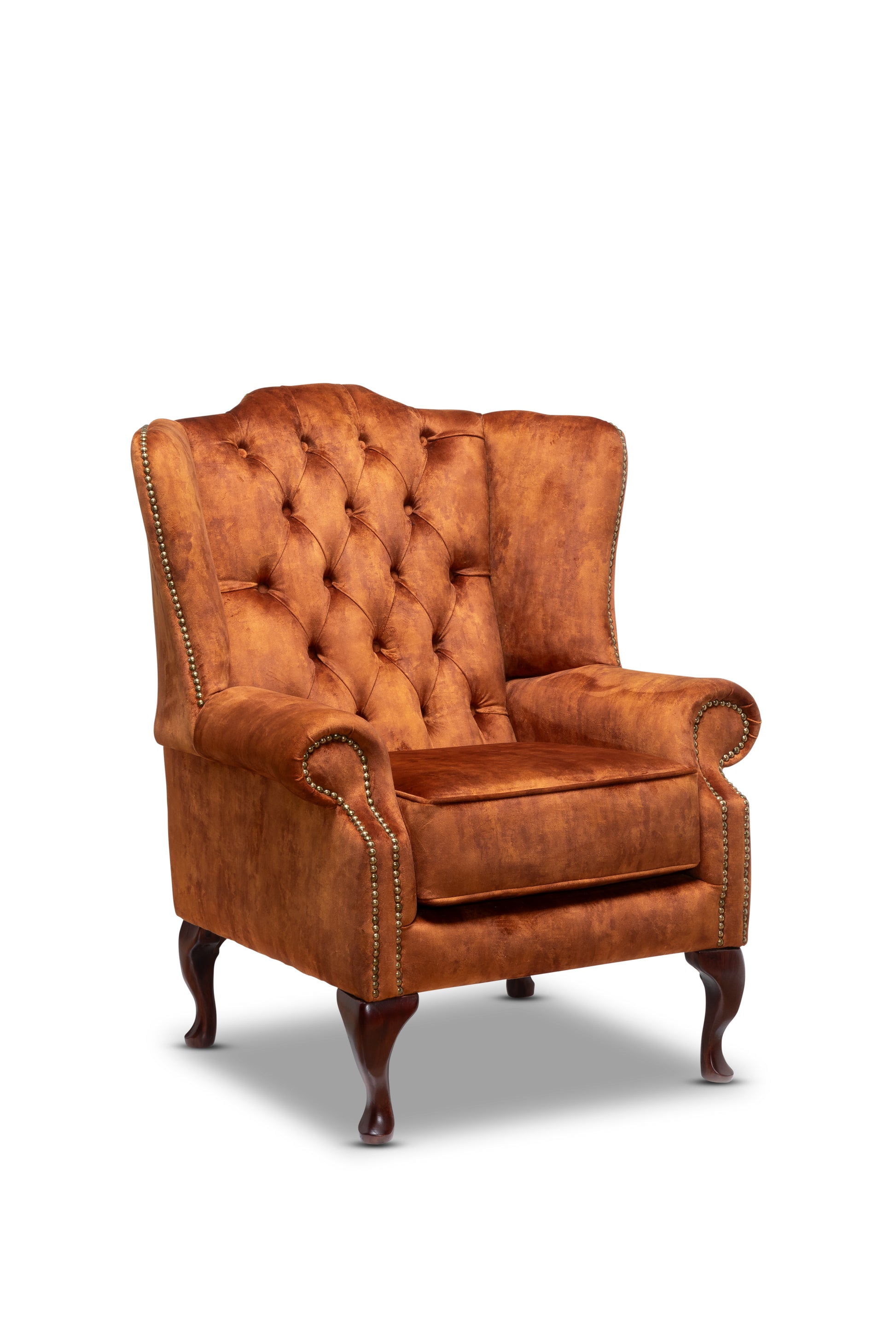 Queen Anne Chesterfield Armchair Zagros Rust Velvet